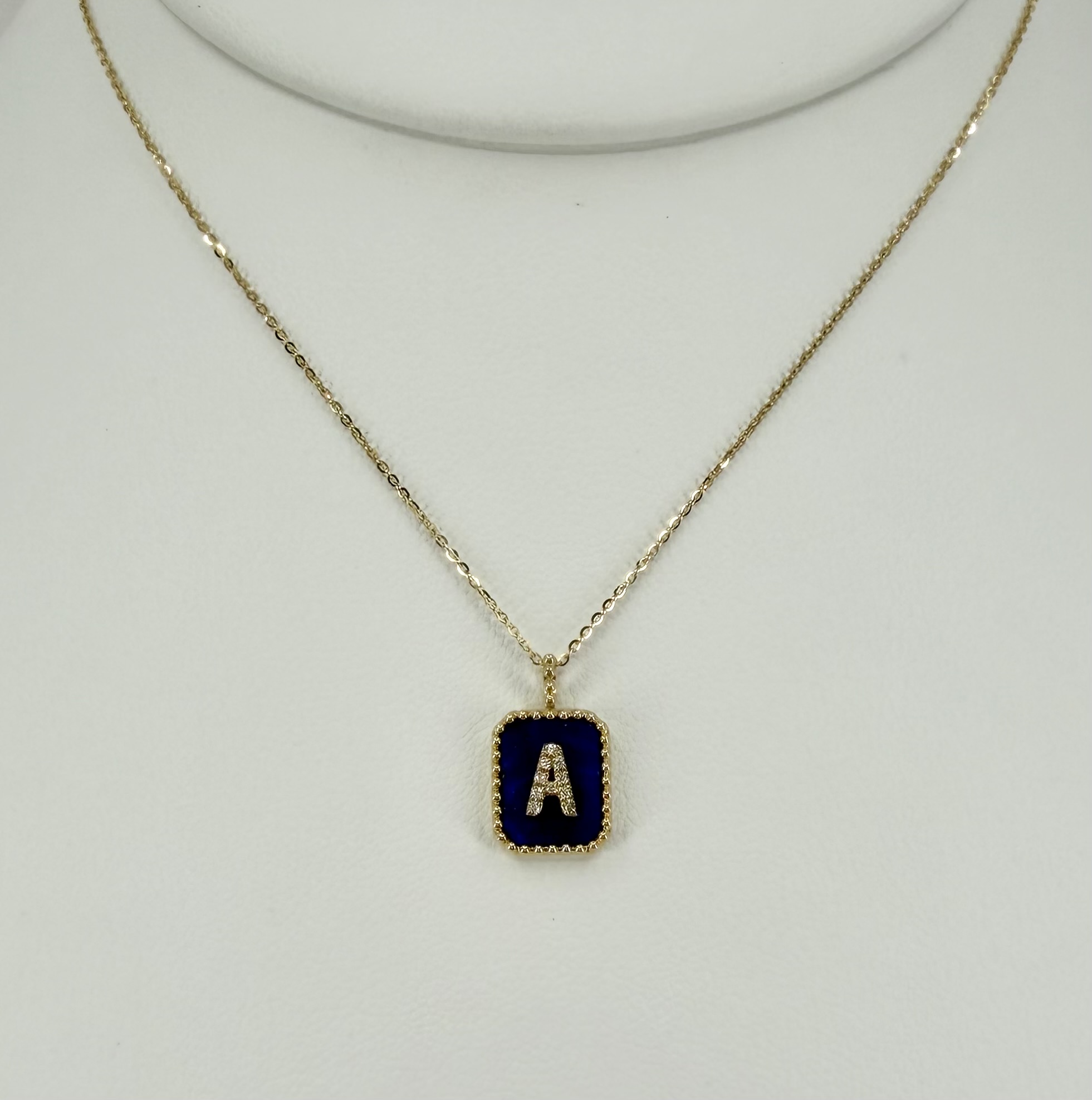 14K Yellow Gold Lapis & Diamond Initial &ldquo;A&rdquo; Pendant Necklace &ndash; 0.03 CTW