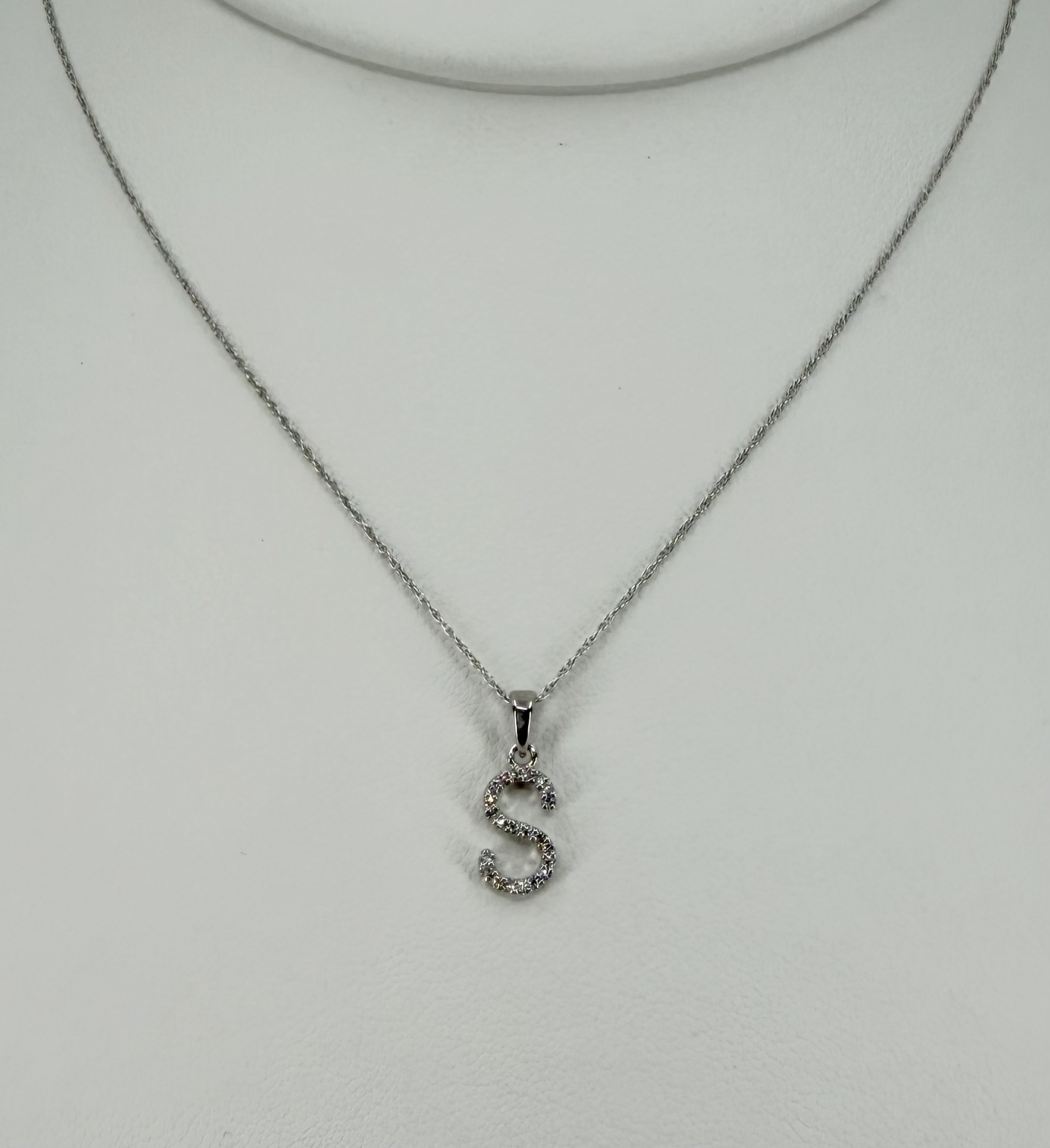 14K White Gold Diamond Initial &ldquo;S&rdquo; Pendant Necklace &ndash; 0.07 CTW