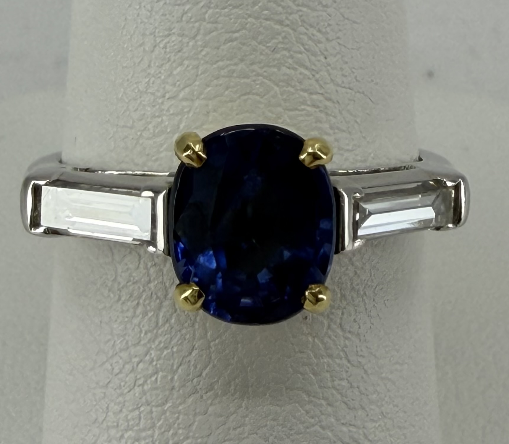 Platinum Oval Sapphire & Baguette Diamond Ring