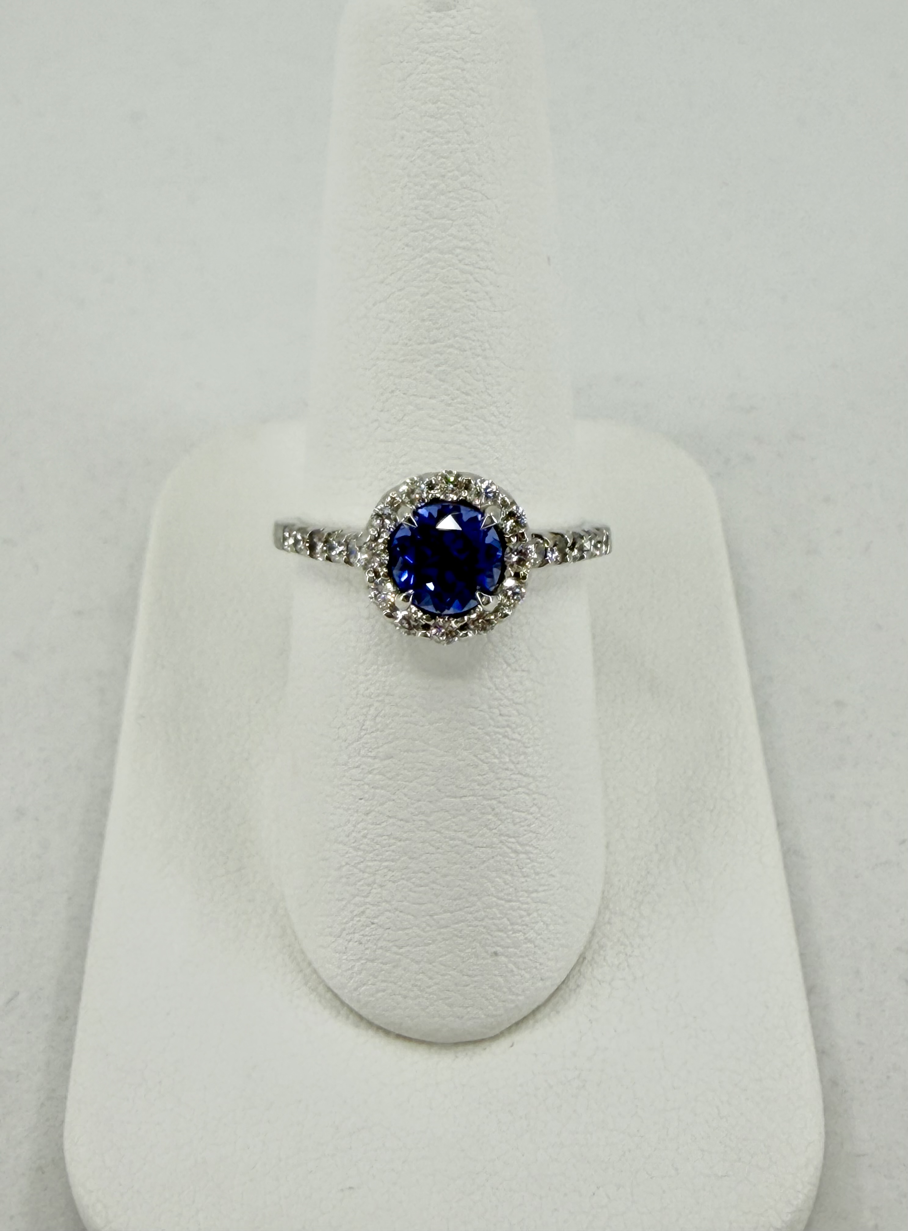 Natural Blue Sapphire & Diamond Halo Ring