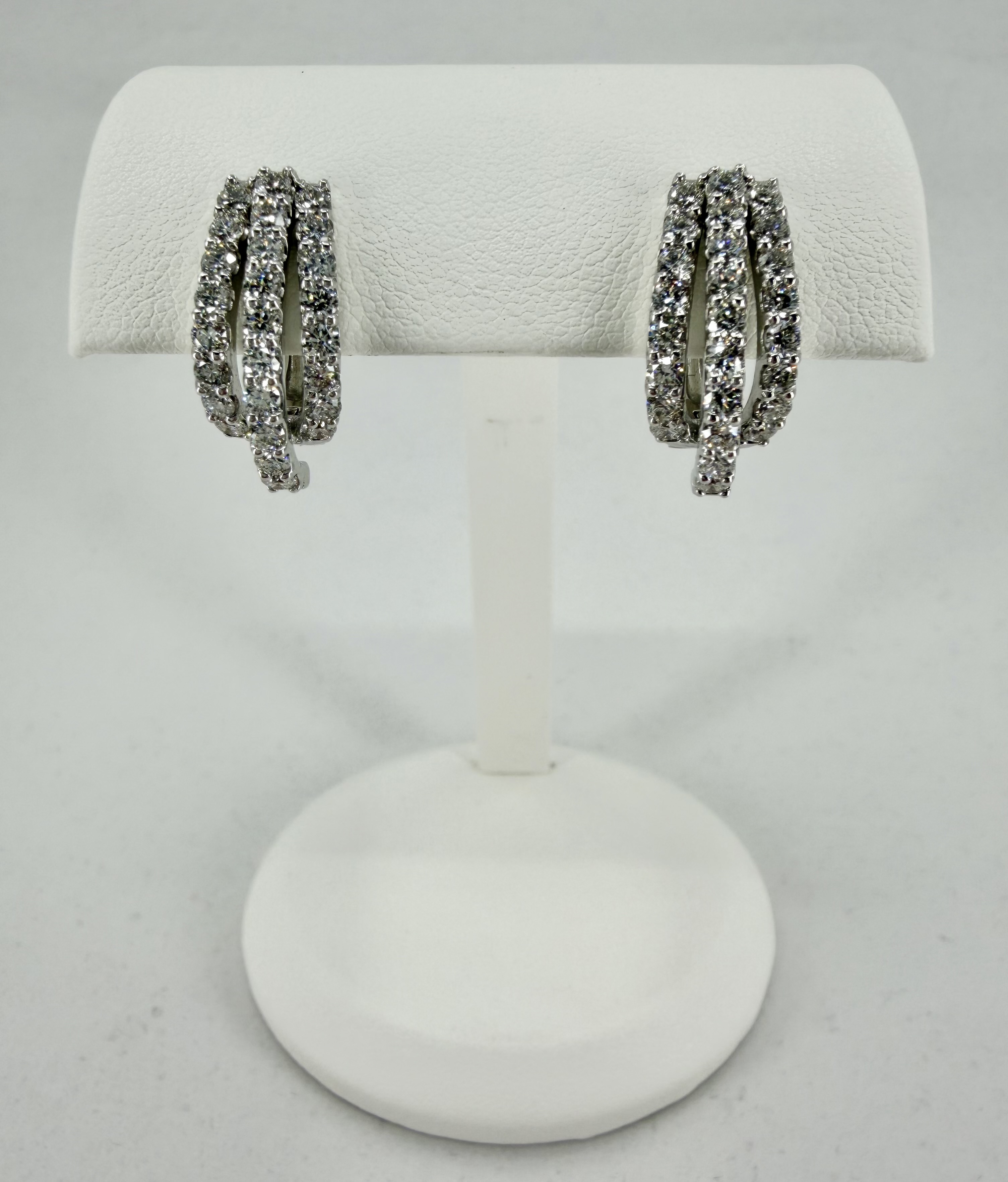 14K White Gold Triple Row Diamond Huggie Earrings &ndash; 1.25 CTW