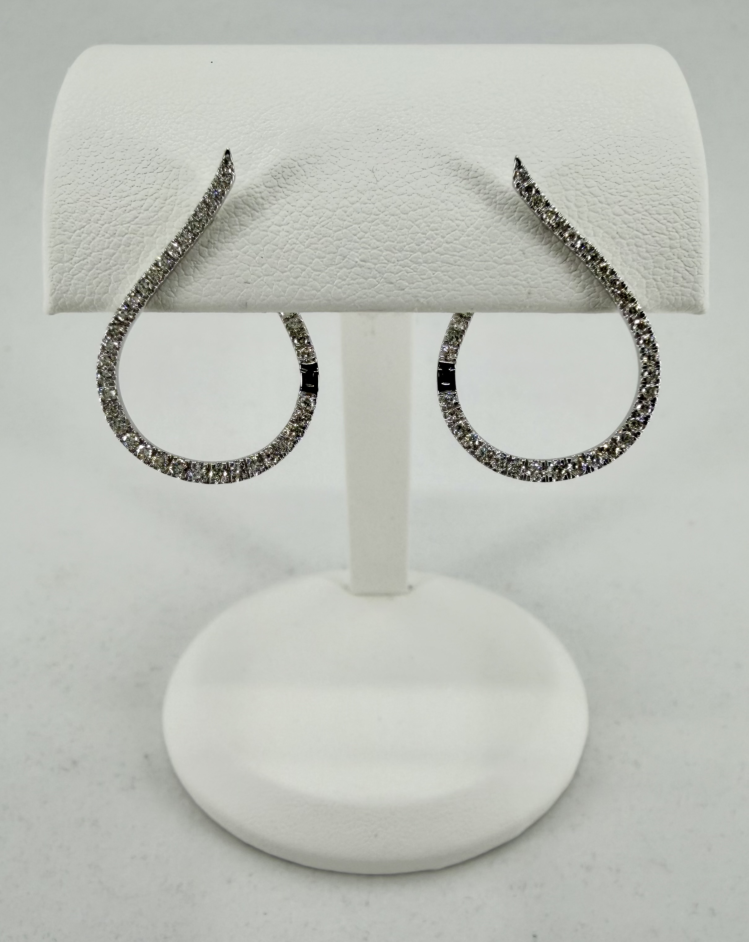 14K White Gold Diamond Teardrop Hoop Earrings