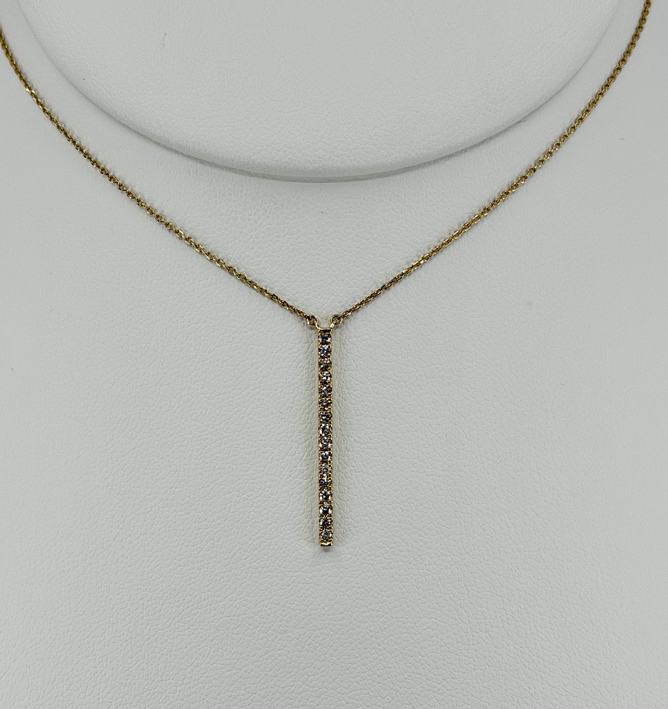 14K Yellow Gold Diamond Bar Pendant Necklace