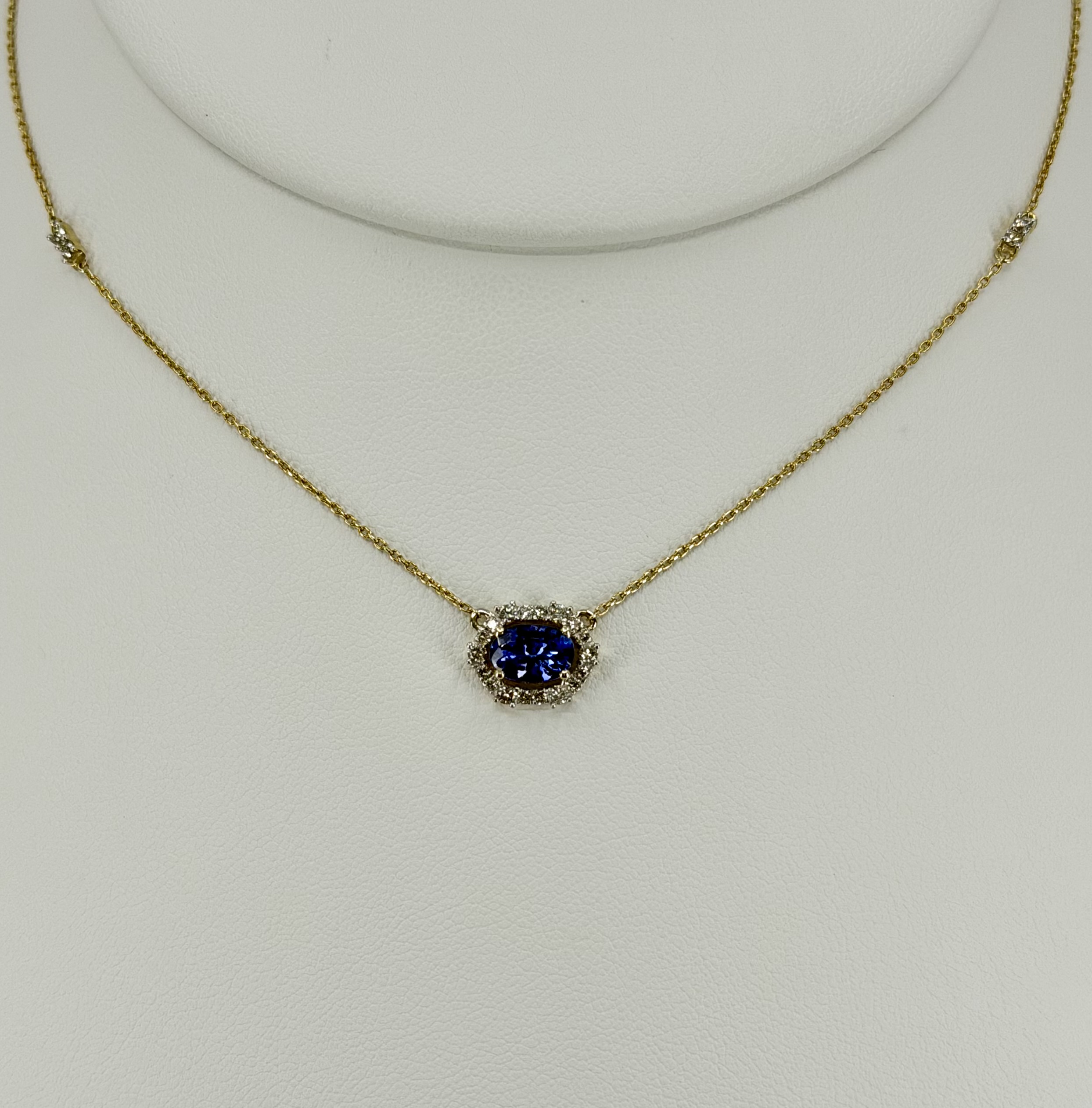 14K Yellow Gold Hexagon Tanzanite & Diamond Necklace