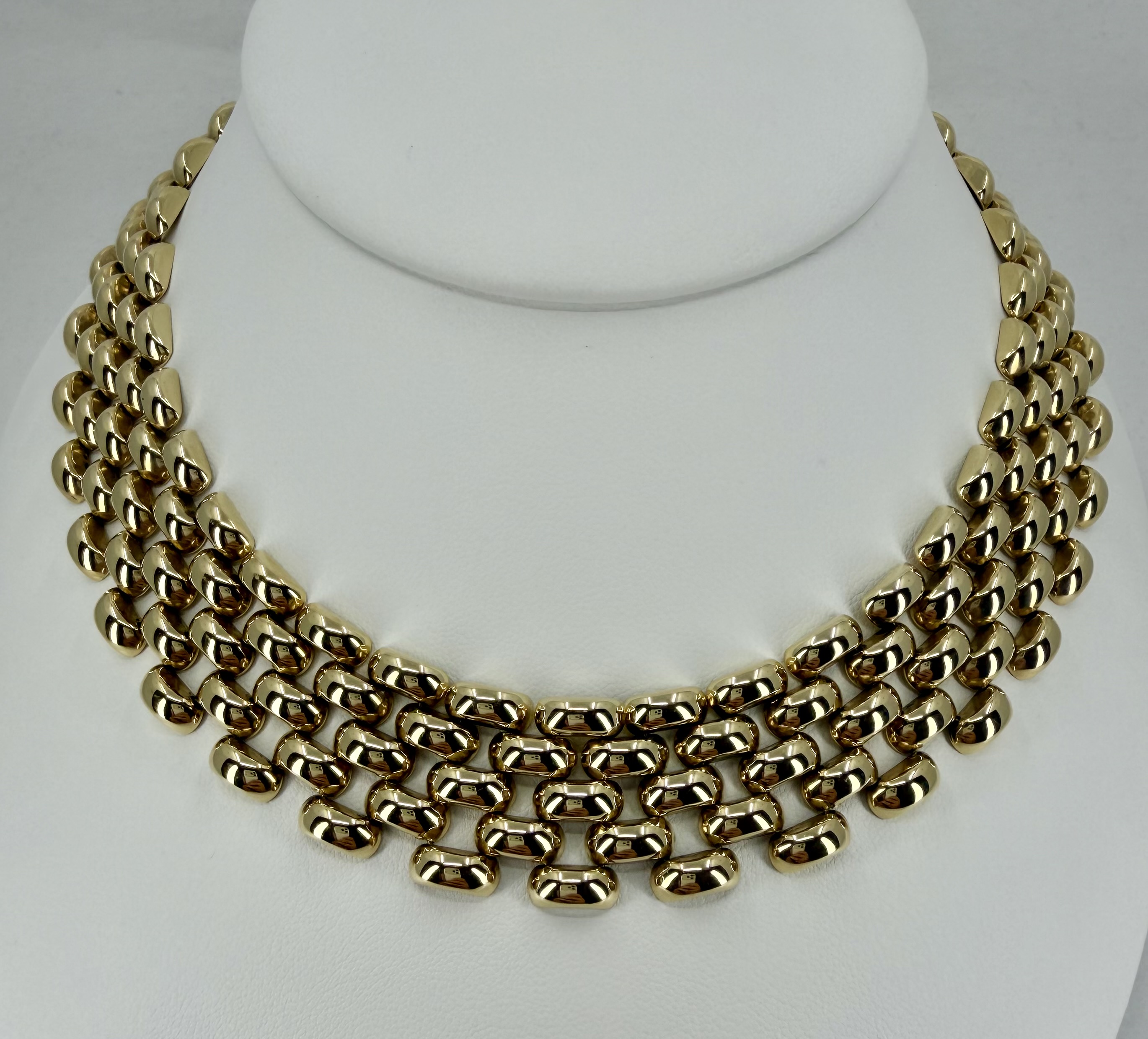 14K Yellow Gold Wide Link Panther-Style Choker Necklace