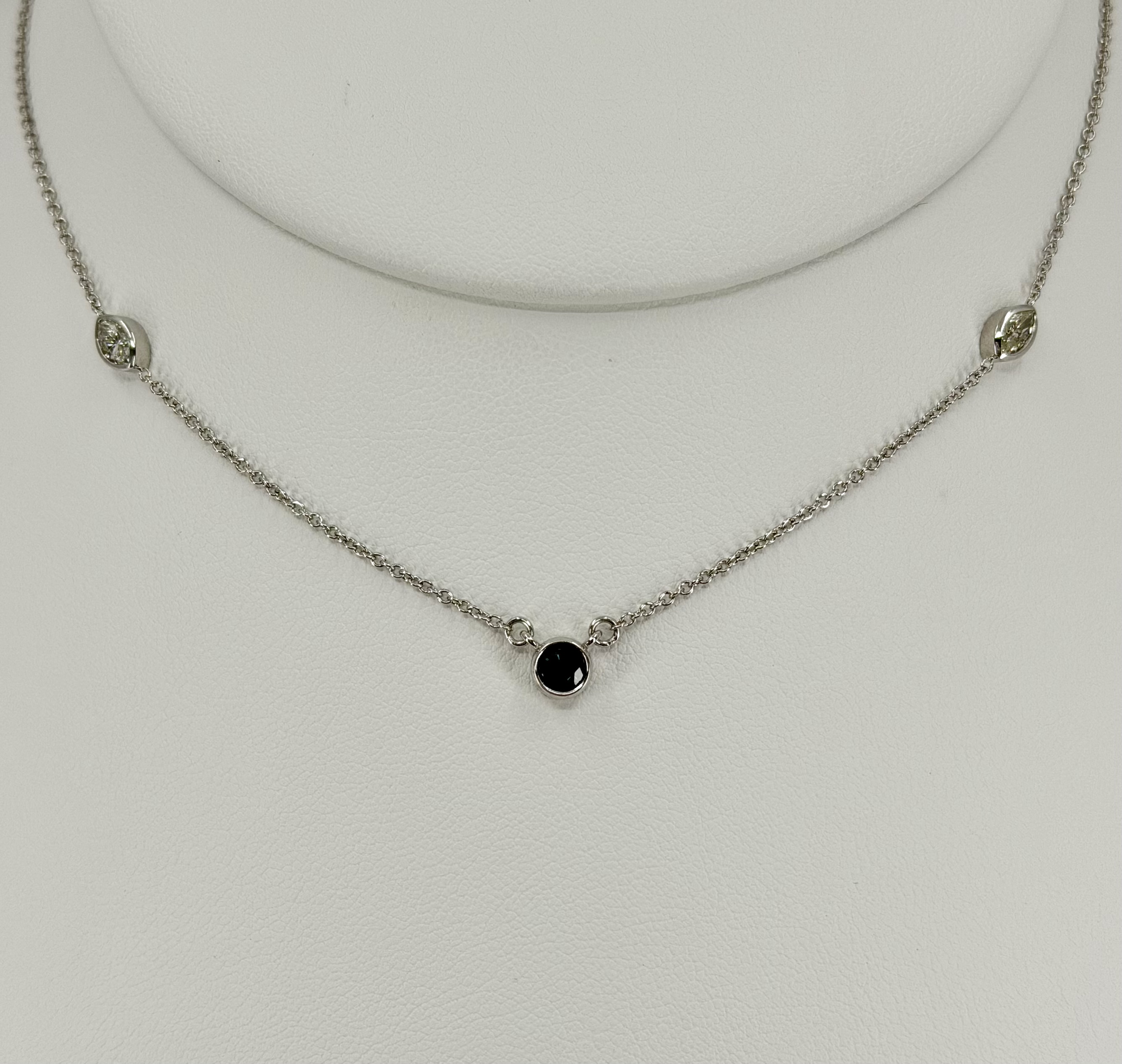 14K White Gold Sapphire & Diamond Station Necklace