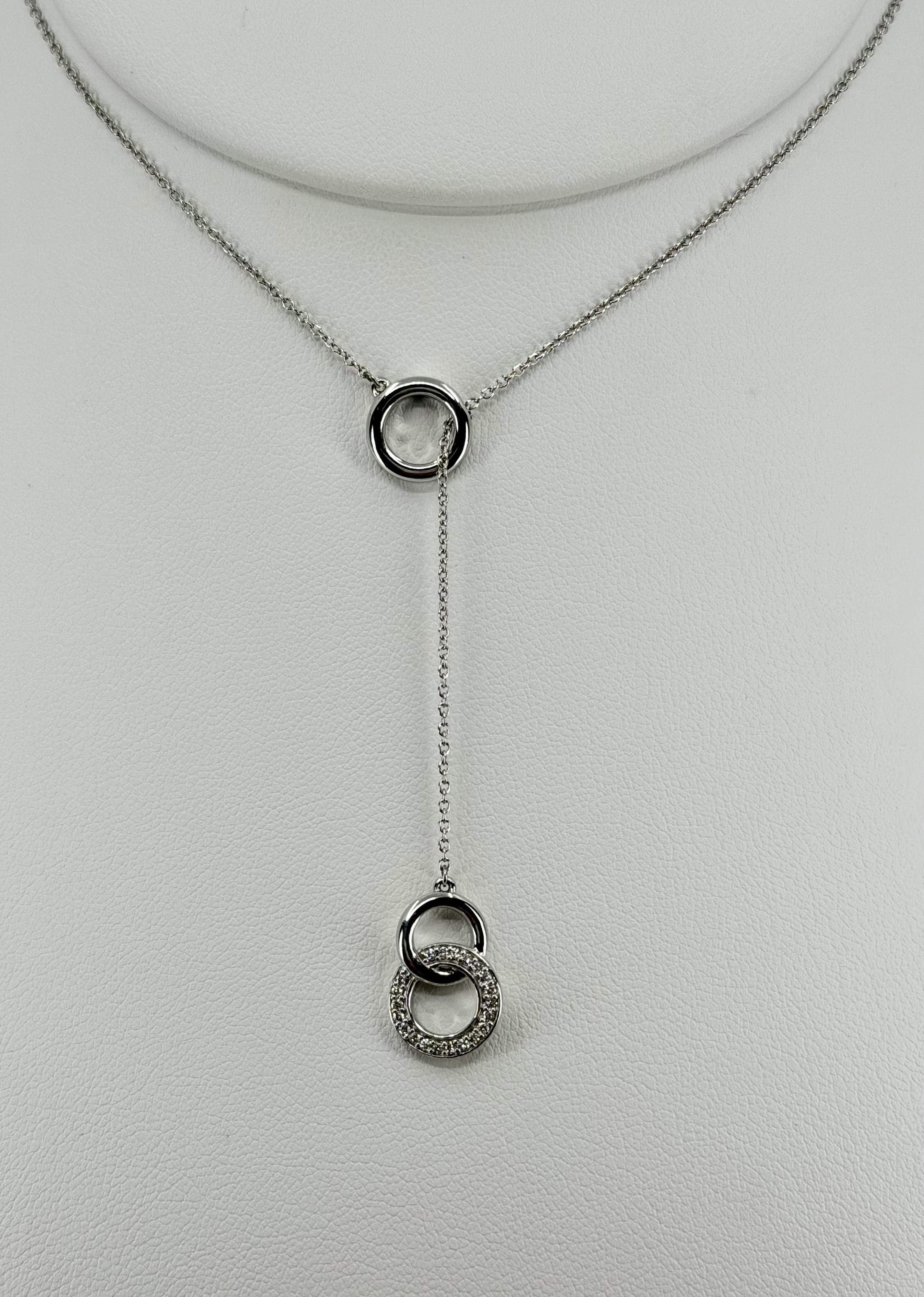 14K White Gold Diamond Circle Drop Necklace