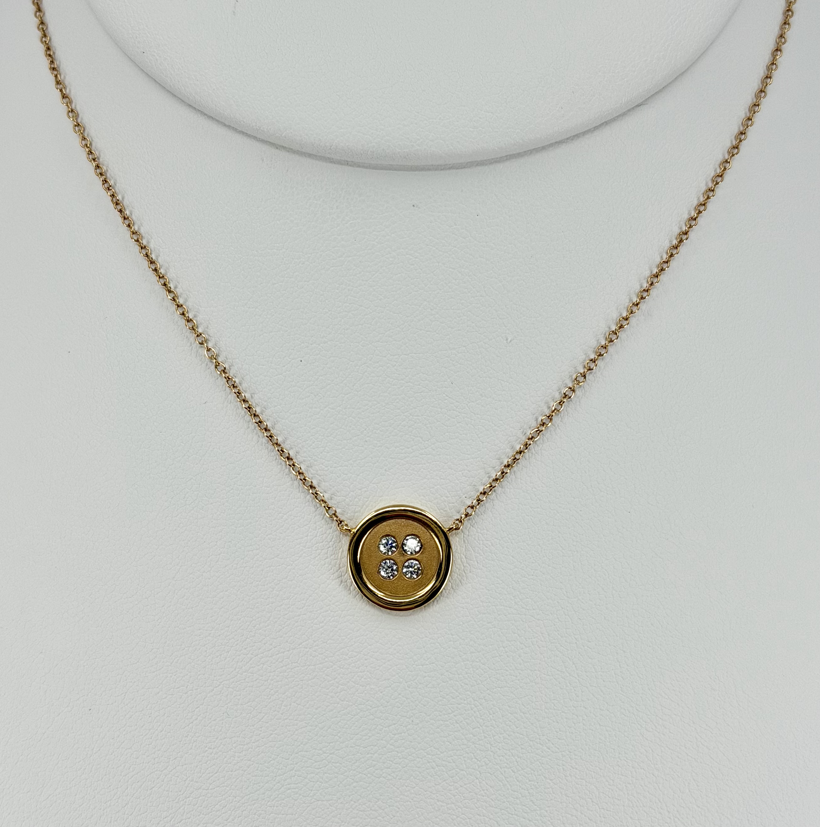 20K Rose Gold Diamond Button Pendant Necklace
