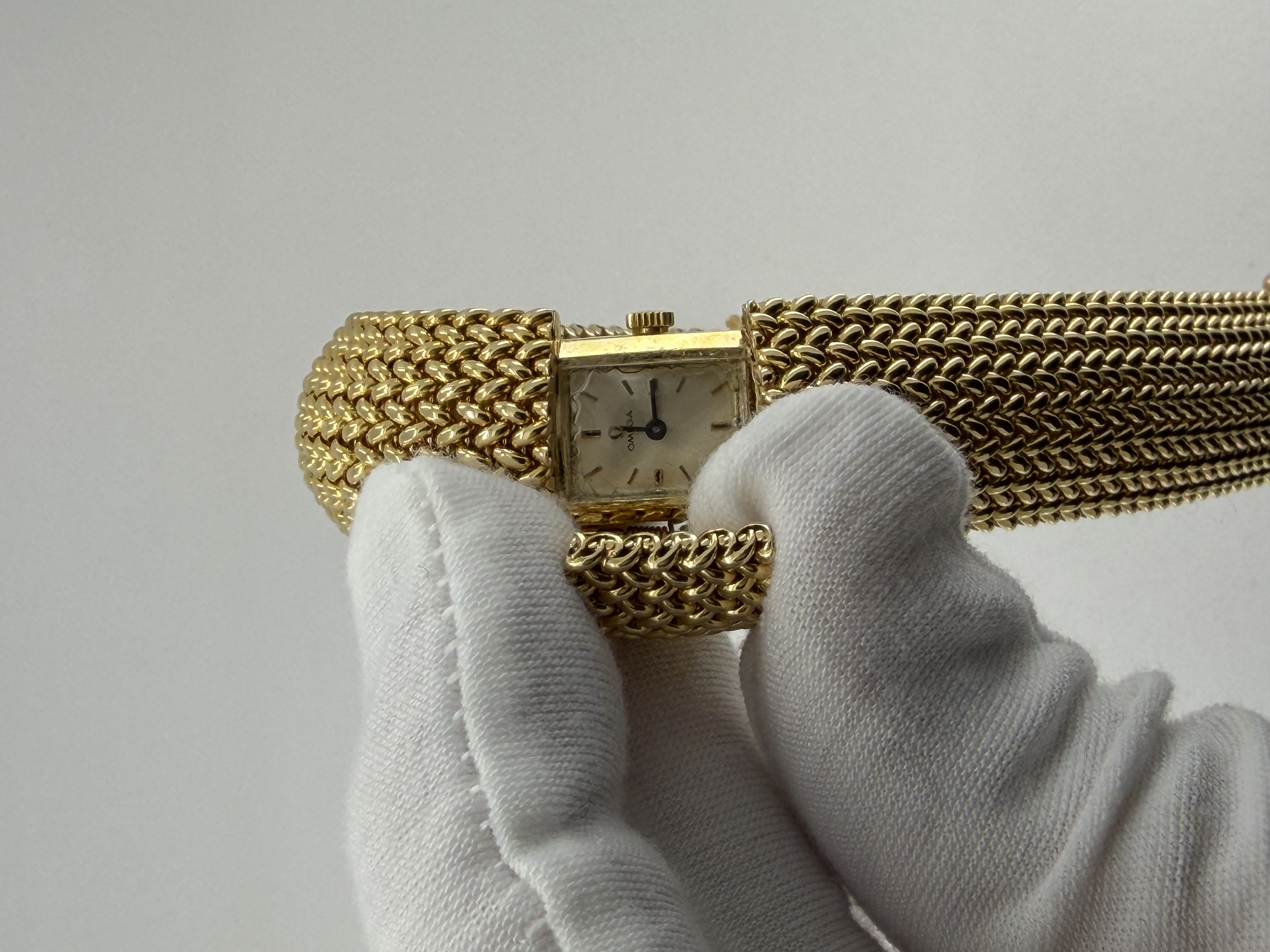 Ladies 14K Yellow Gold Foster & Son Basket Weave Covered Watch