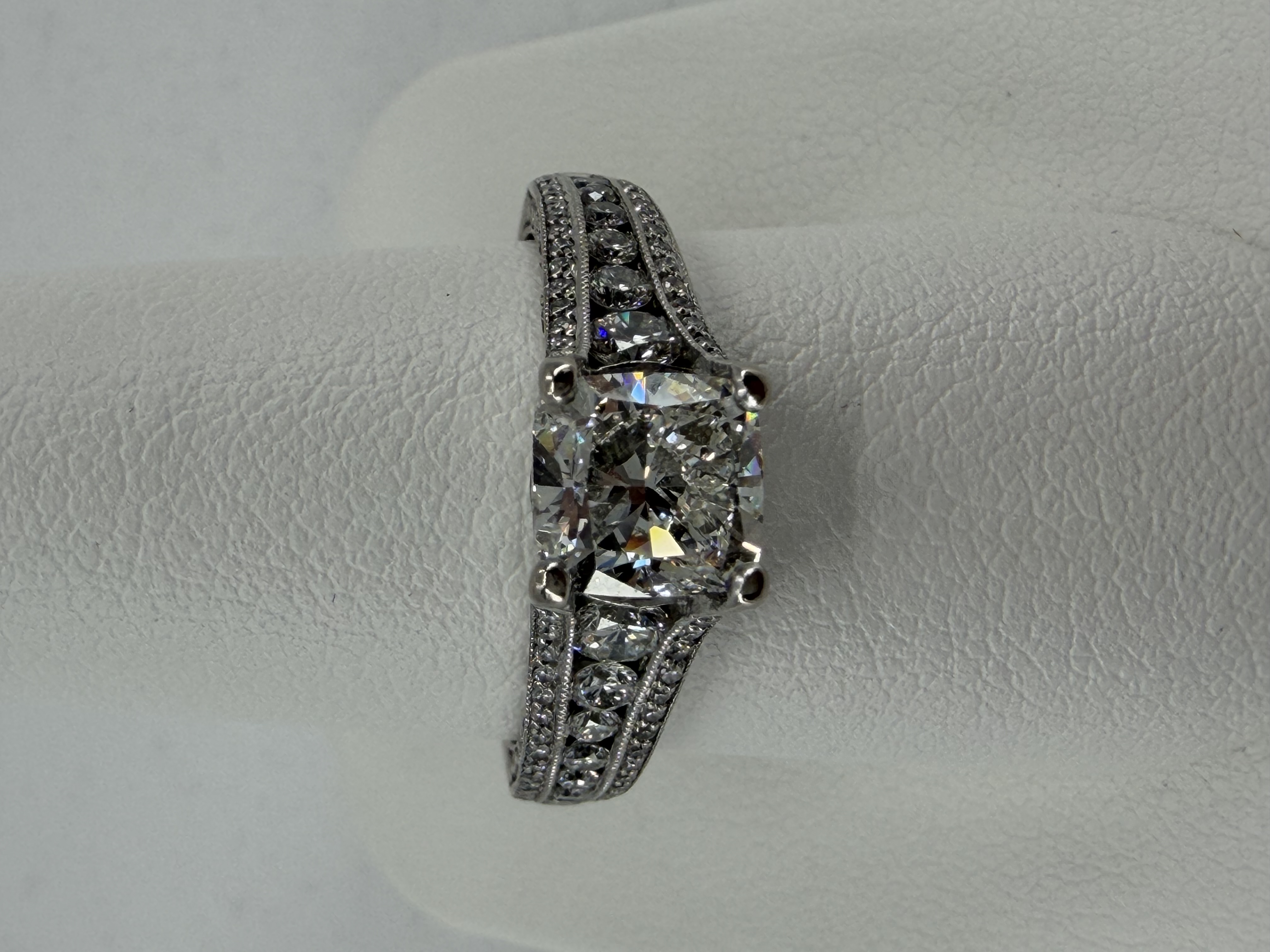 18K White Gold Tacori Engagement Ring With Center Cushion Cut Diamond
