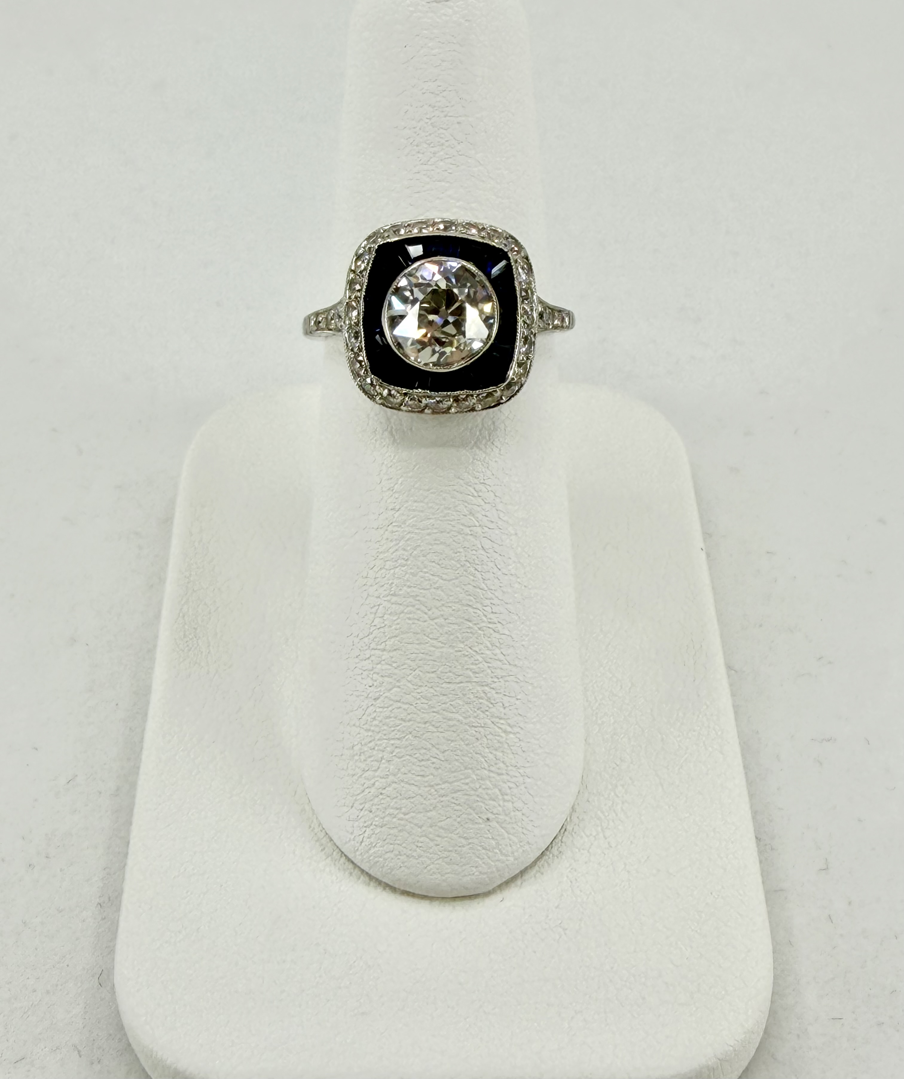 Platinum Art Deco Old European Cut Diamond & Sapphire Ring