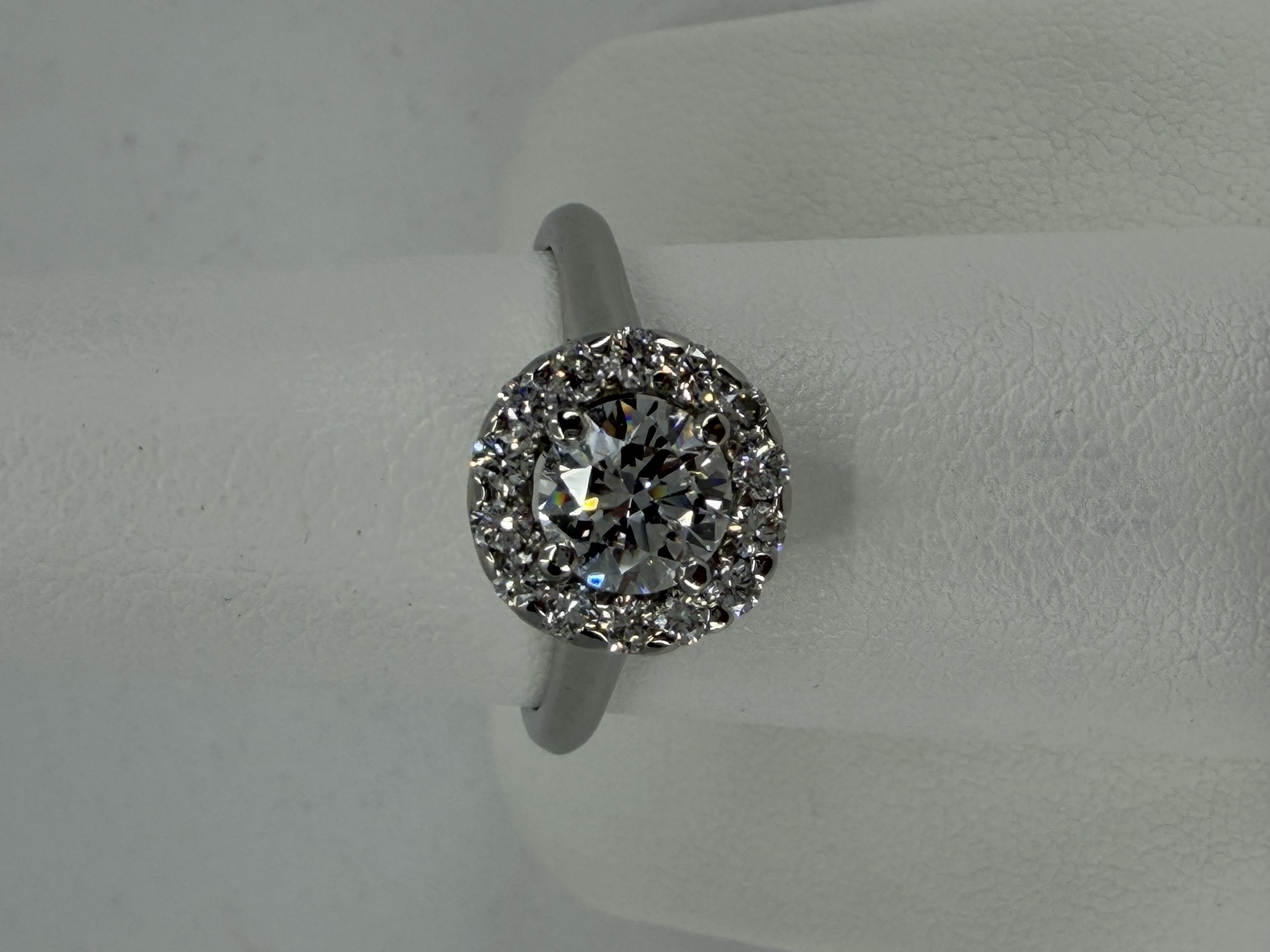 Platinum Engagement Ring with 14 Natural Diamond Halo =0.30 Carats & 1 Natural Center Diamond = 0.71 Carats, F Color, SI1 Clarity