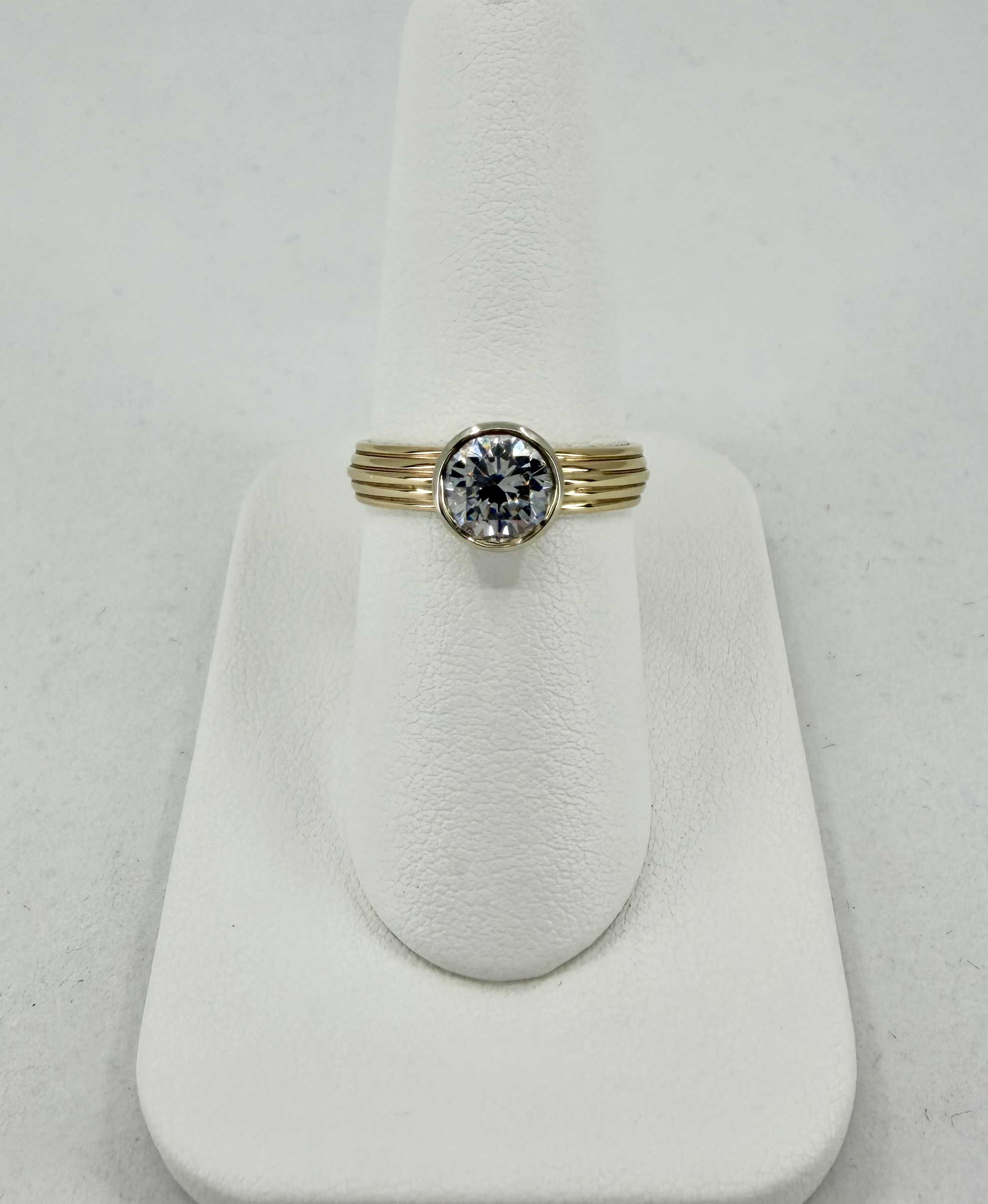 14K Yellow Gold Ribbed Bezel Set Semi Mount Ring