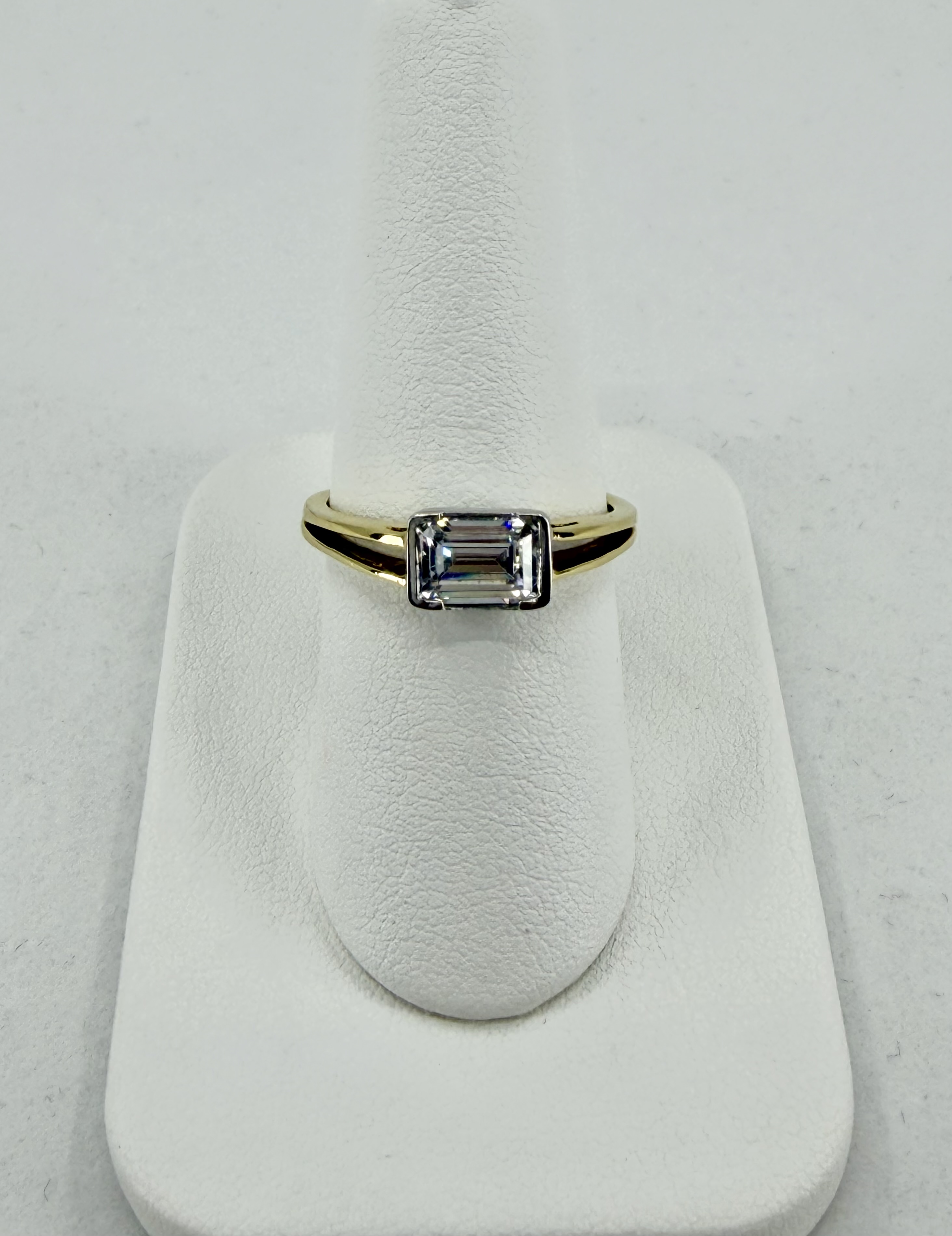 18K Yellow Gold & Platinum Emerald Cut Semi Mount Ring