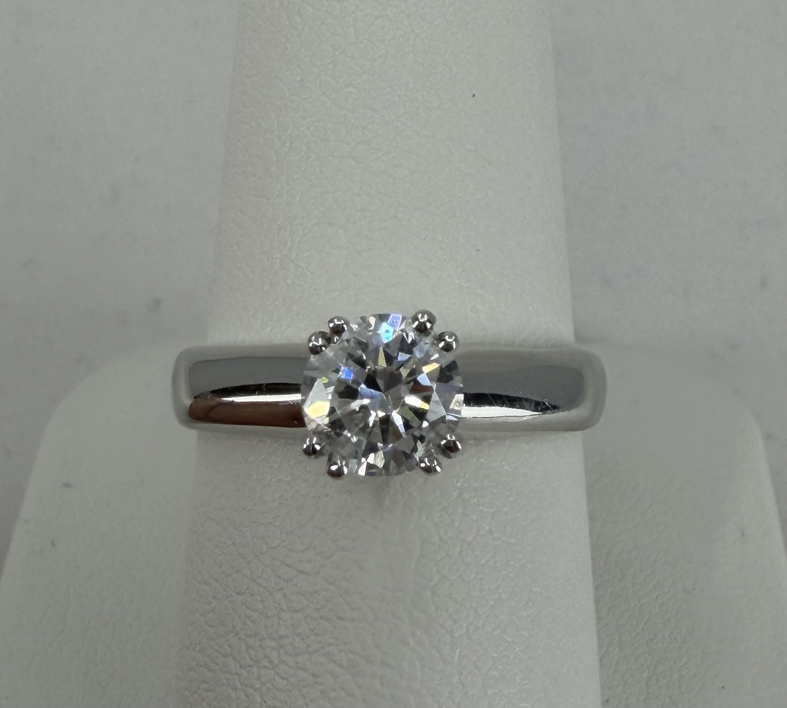 14 Karat White Gold Double Prong Solitaire Ring With Cubic Zirconia = 1.0 Carat