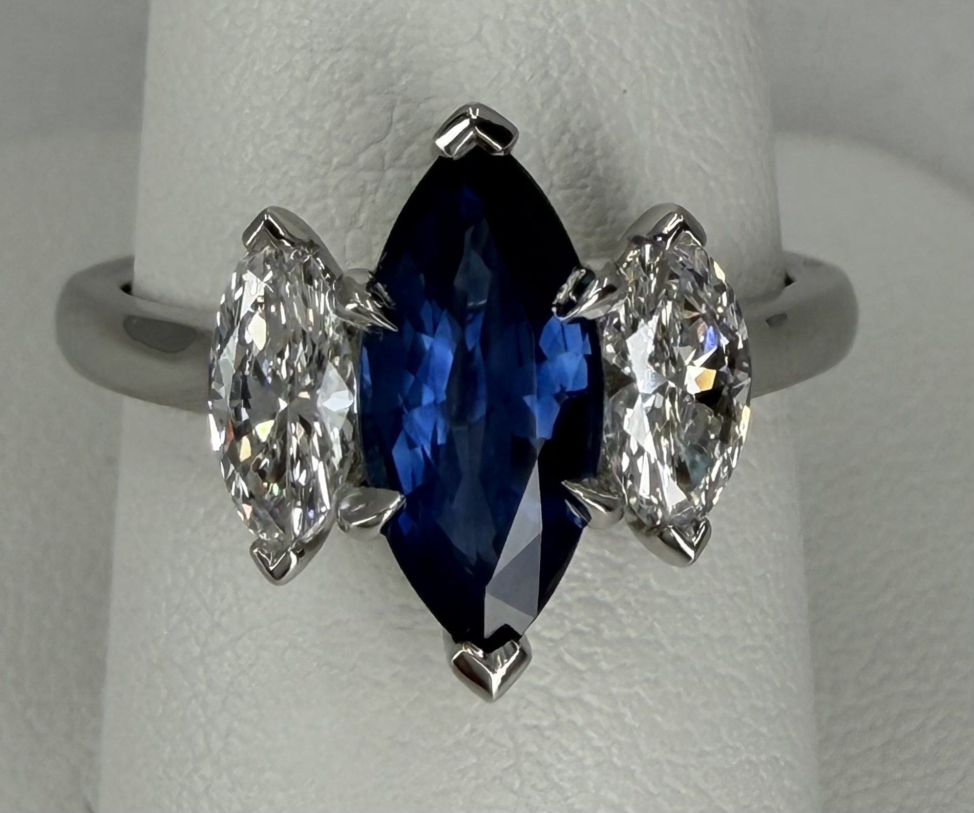 Platinum Three Stone Sapphire & Diamond Ring