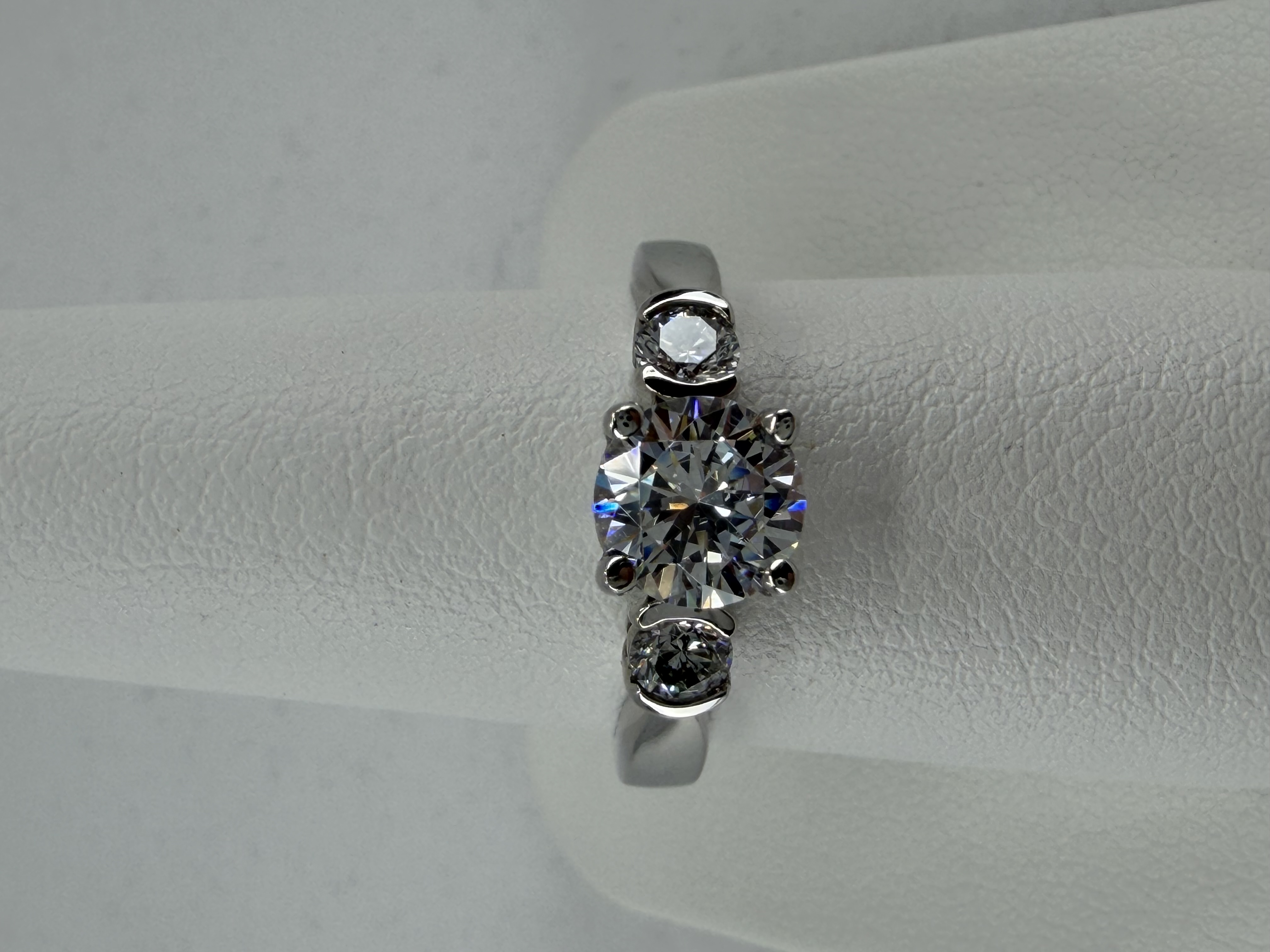 14K White Gold Three-Stone Diamond & Cubic Zirconia Ring