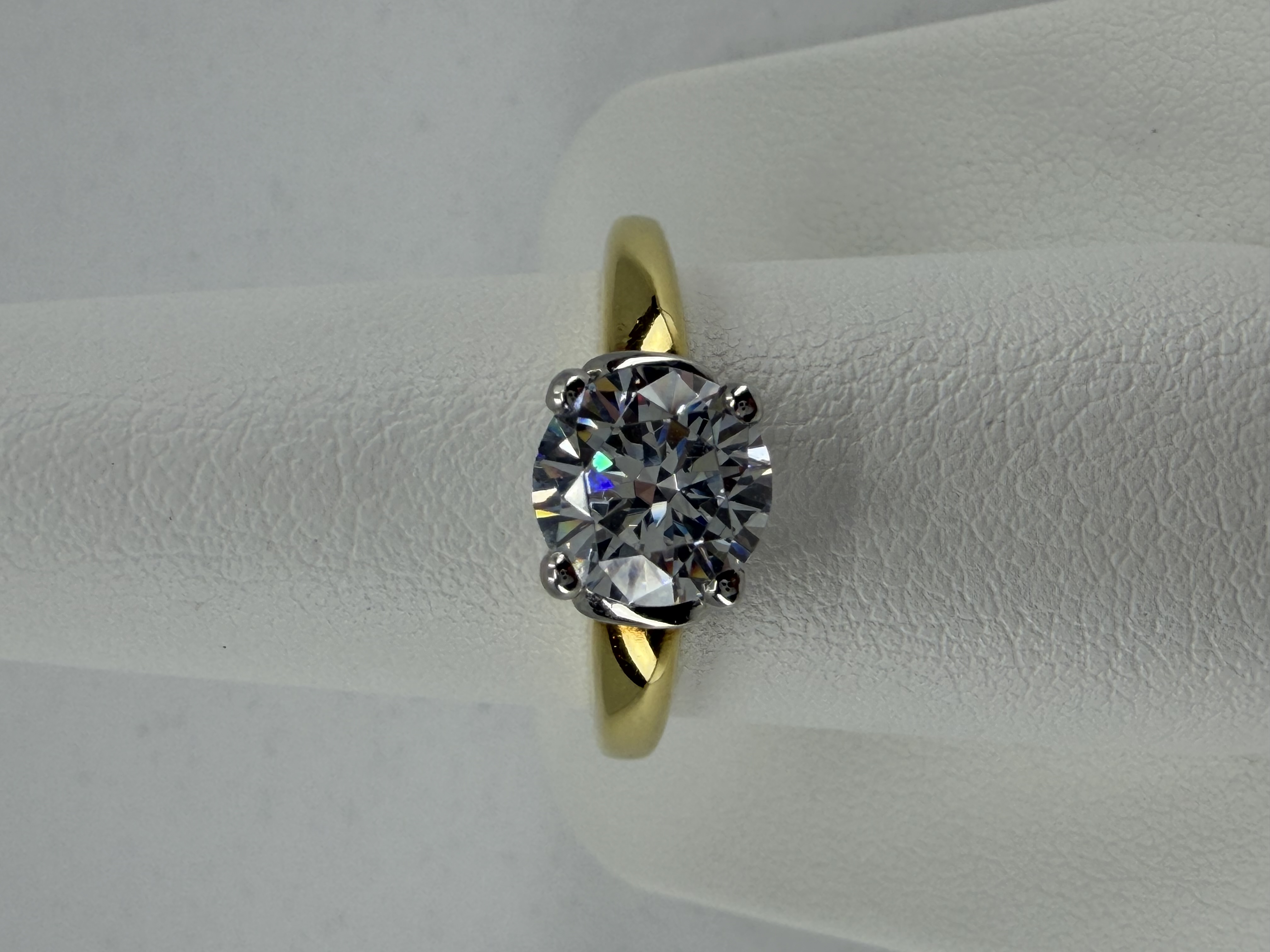 18K Yellow Gold & Platinum Solitaire Ring with 1.50 Carat Cubic Zirconia