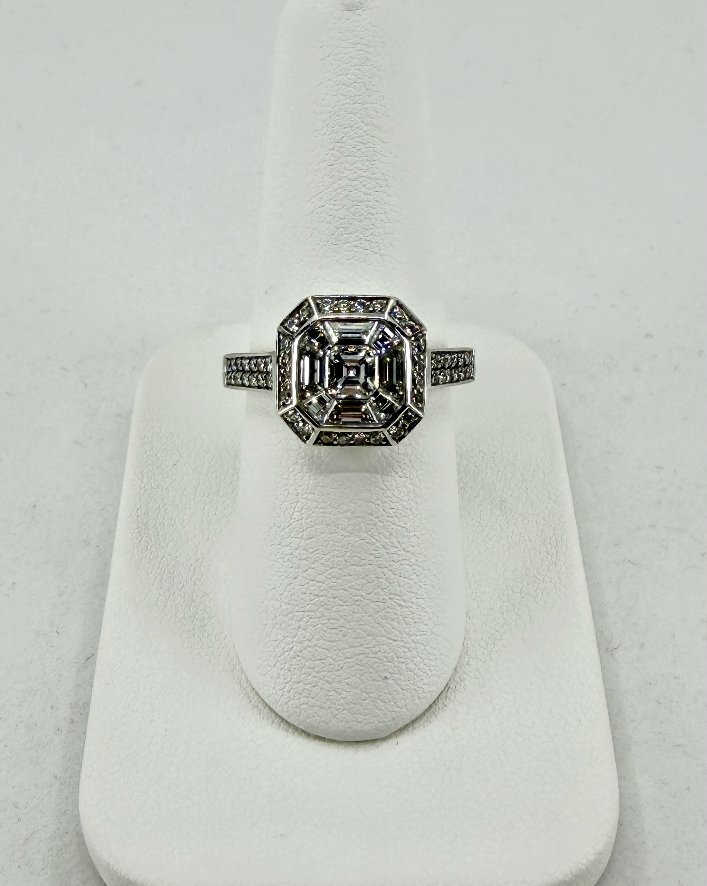 18K White Gold Asscher Style Diamond Ring