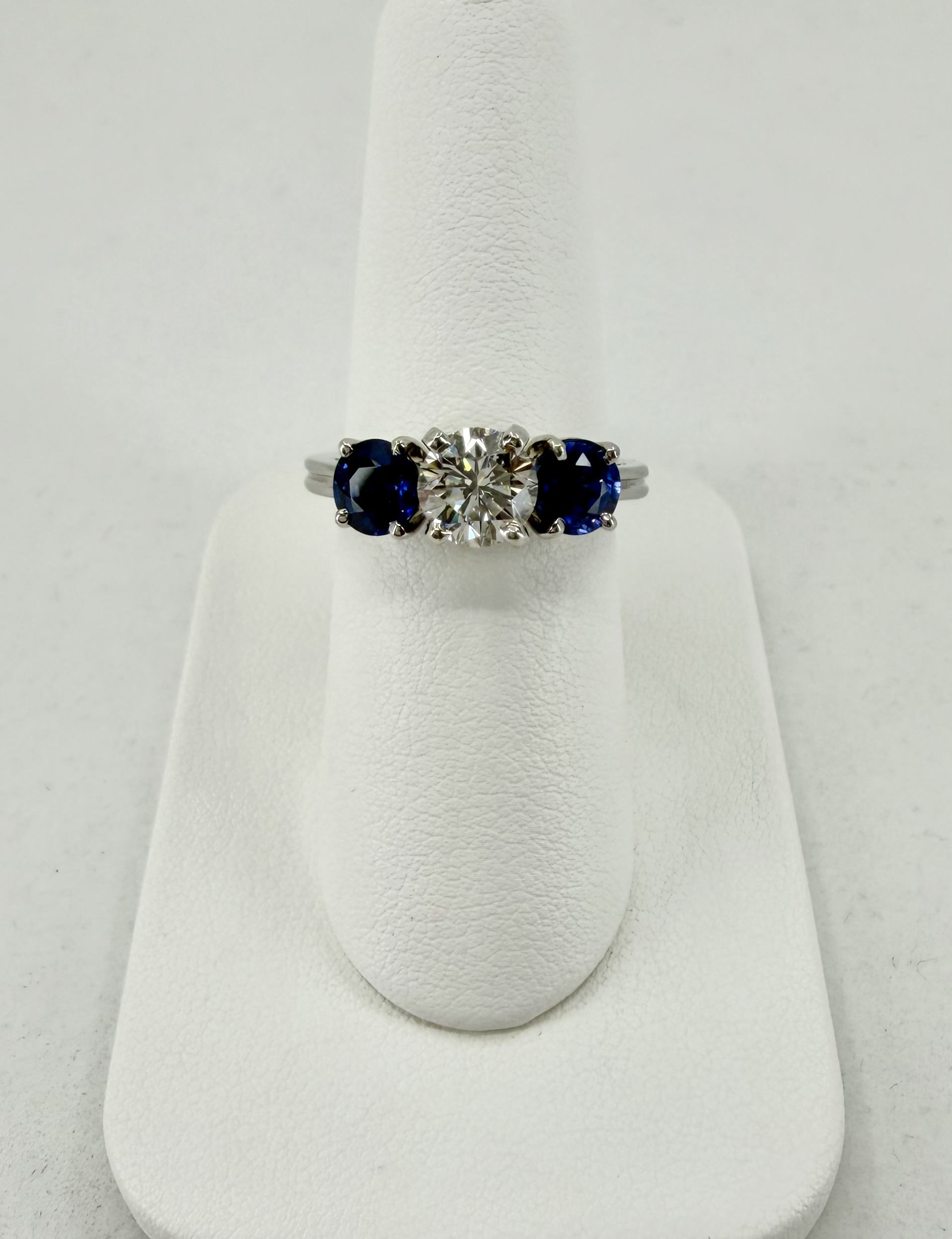 Platinum Three Stone Diamond & Sapphire Ring