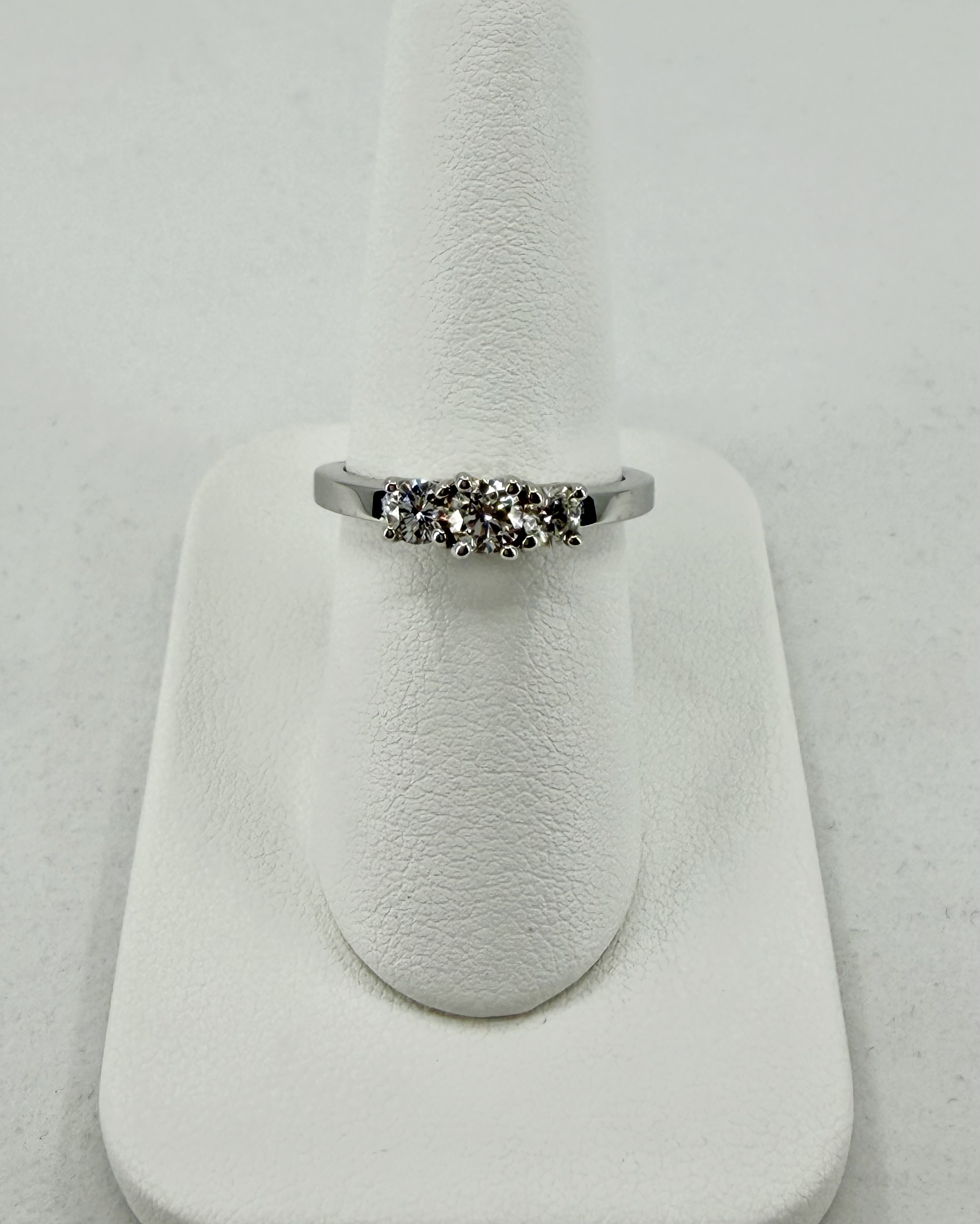 14K White Gold Three Stone Diamond Ring