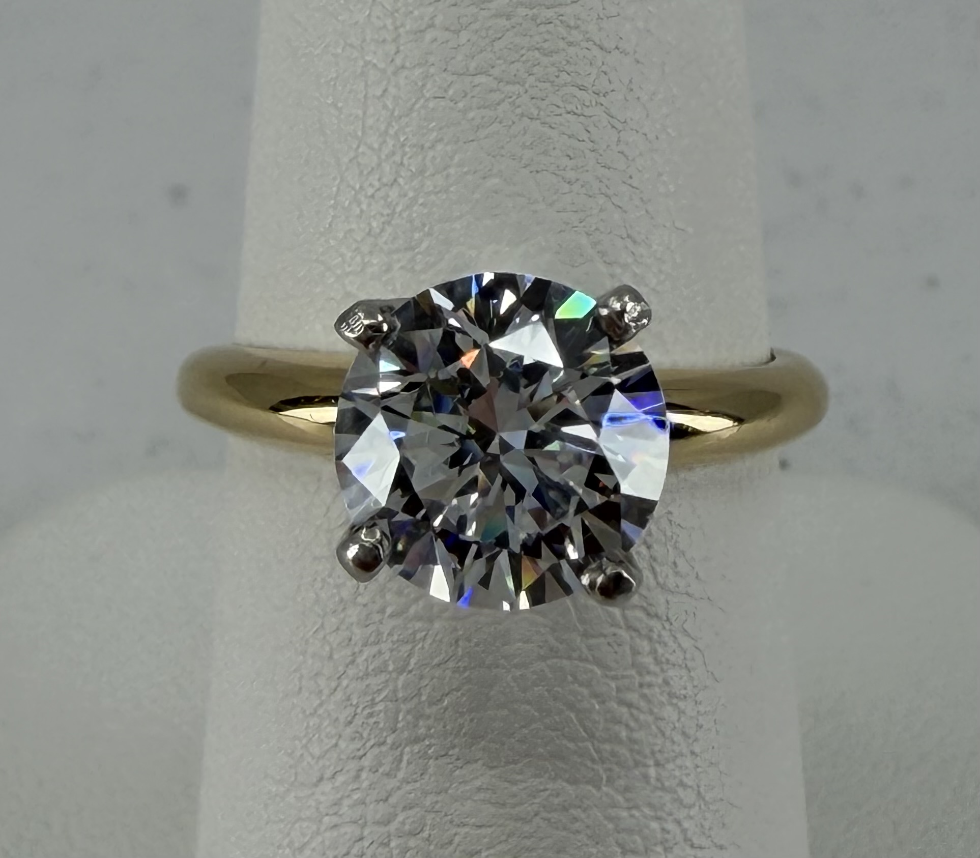 14 Karat Yellow Gold and Platinum Solitaire Ring With Cubic Zirconia