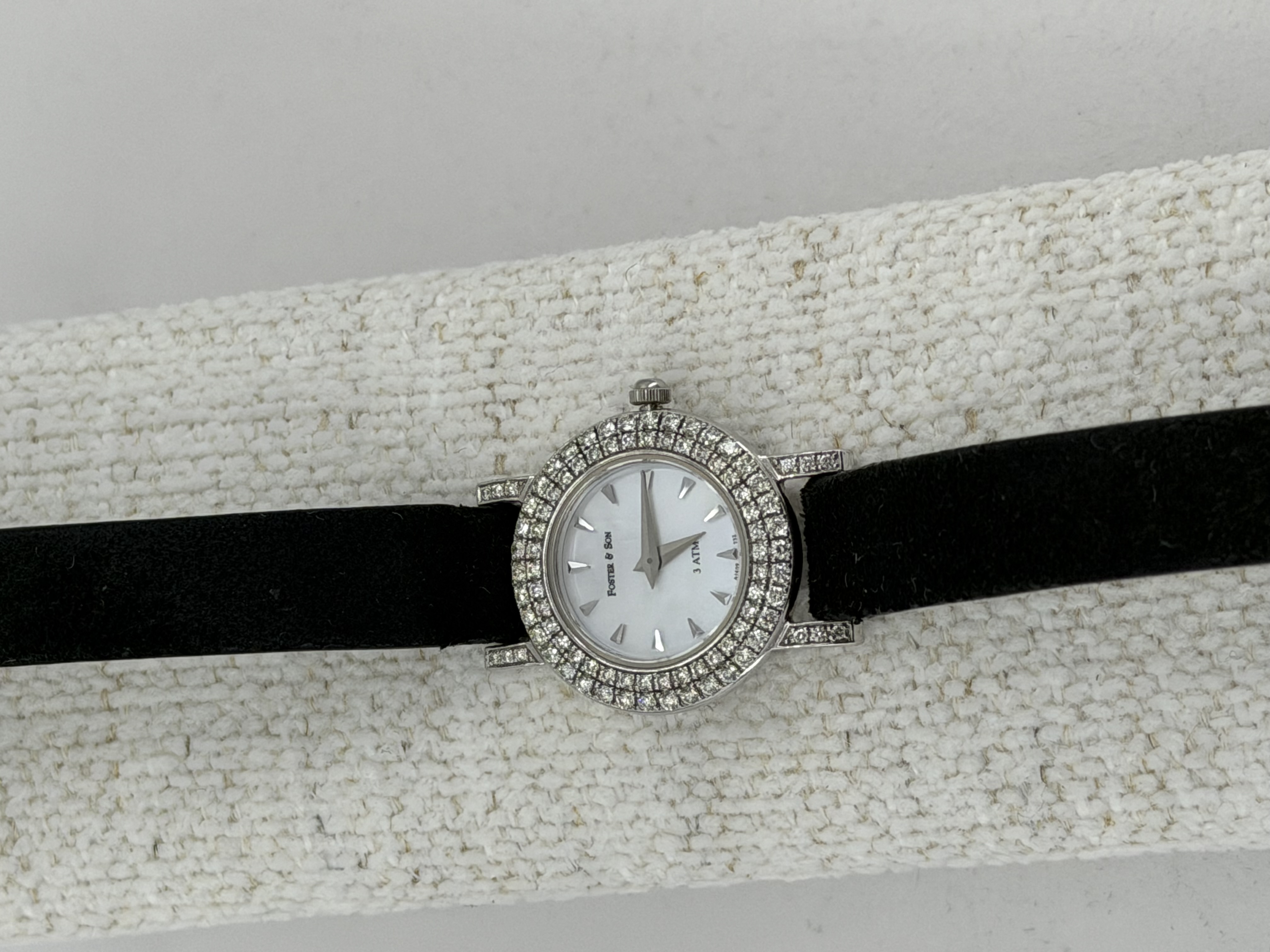 F&S 14KWG DIA PAVE BEZEL STRAP WATCH