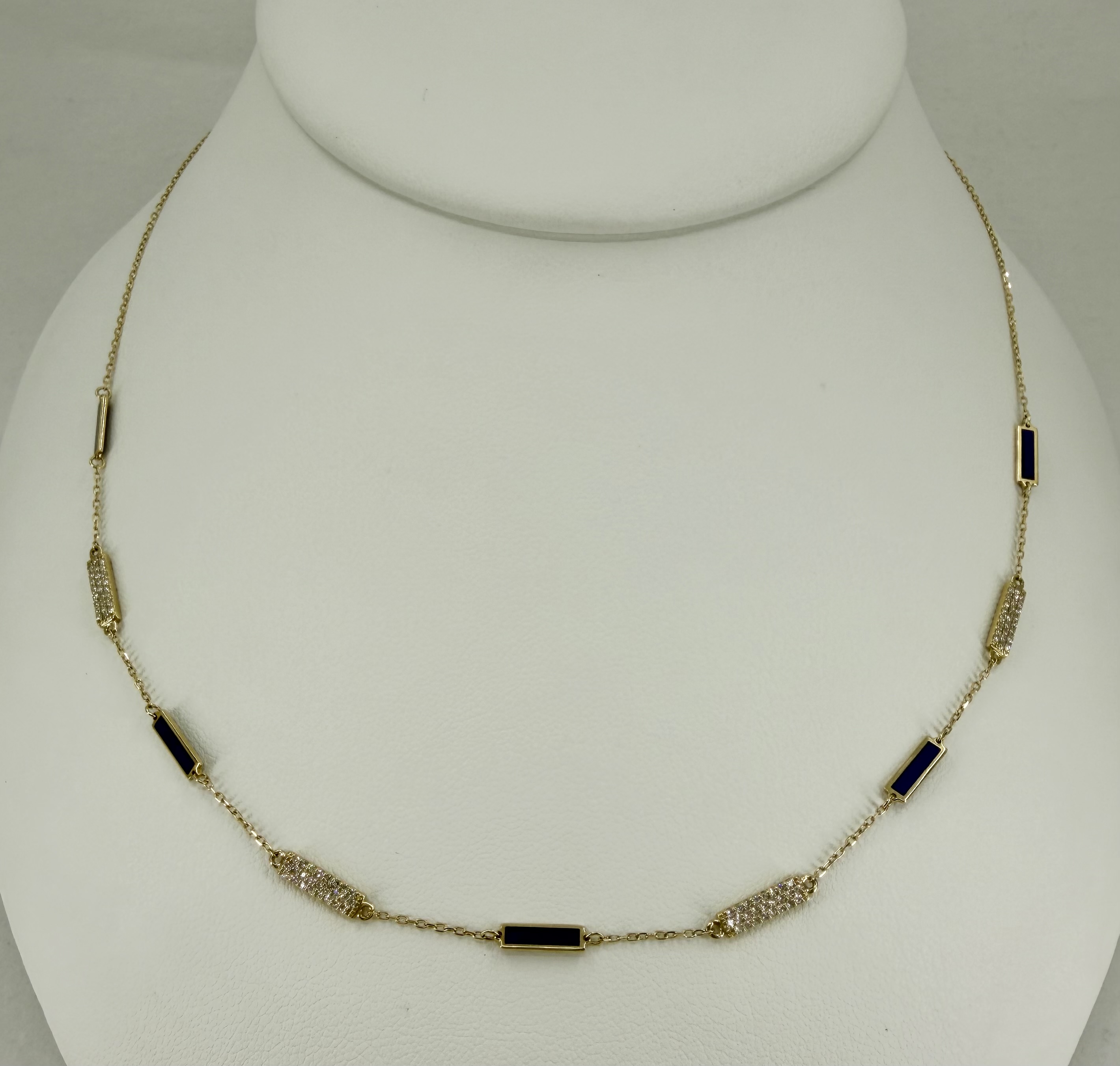 14K Yellow Gold Diamond & Lapis Bar Necklace &ndash; 16&ndash;18"