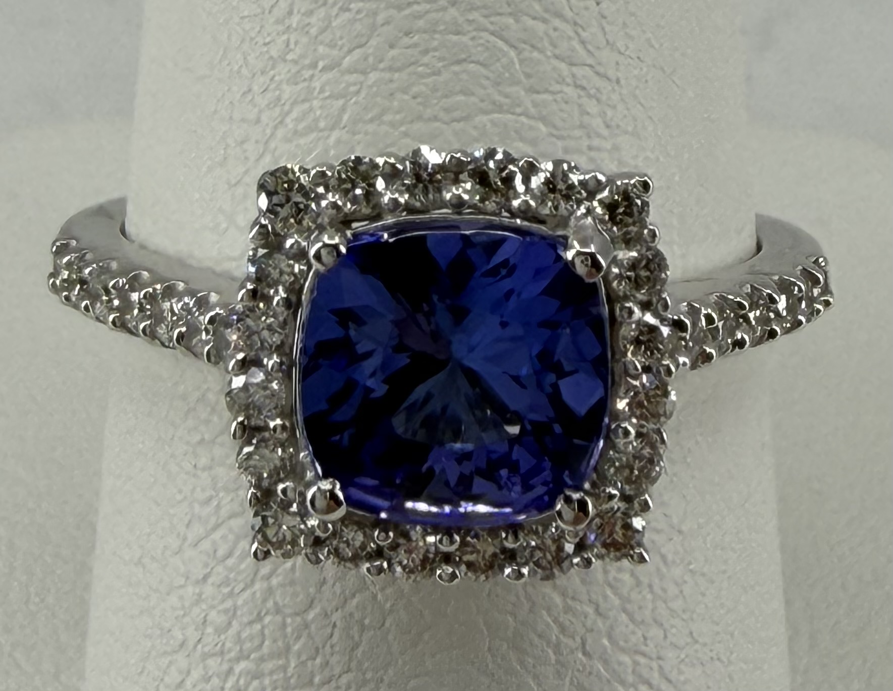 14 Karat White Gold Tanzanite & Diamond Halo Ring