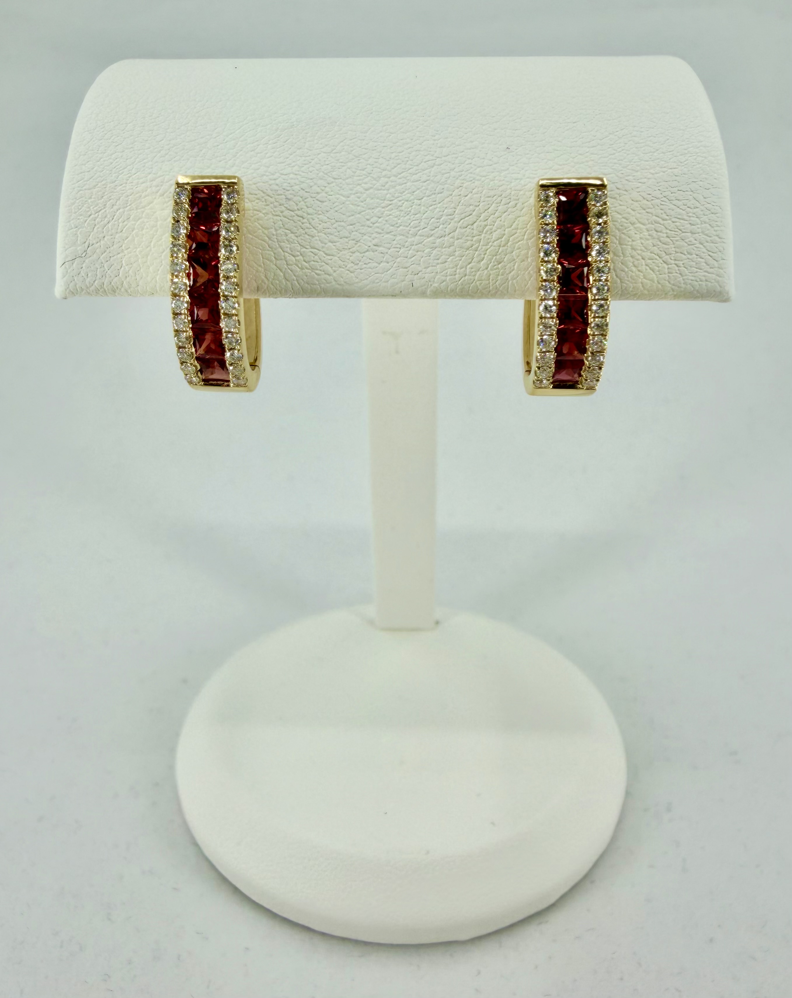 14K Yellow Gold Channel Set Princess Cut Ruby & Diamond Earrings &ndash; 1.29 CTW