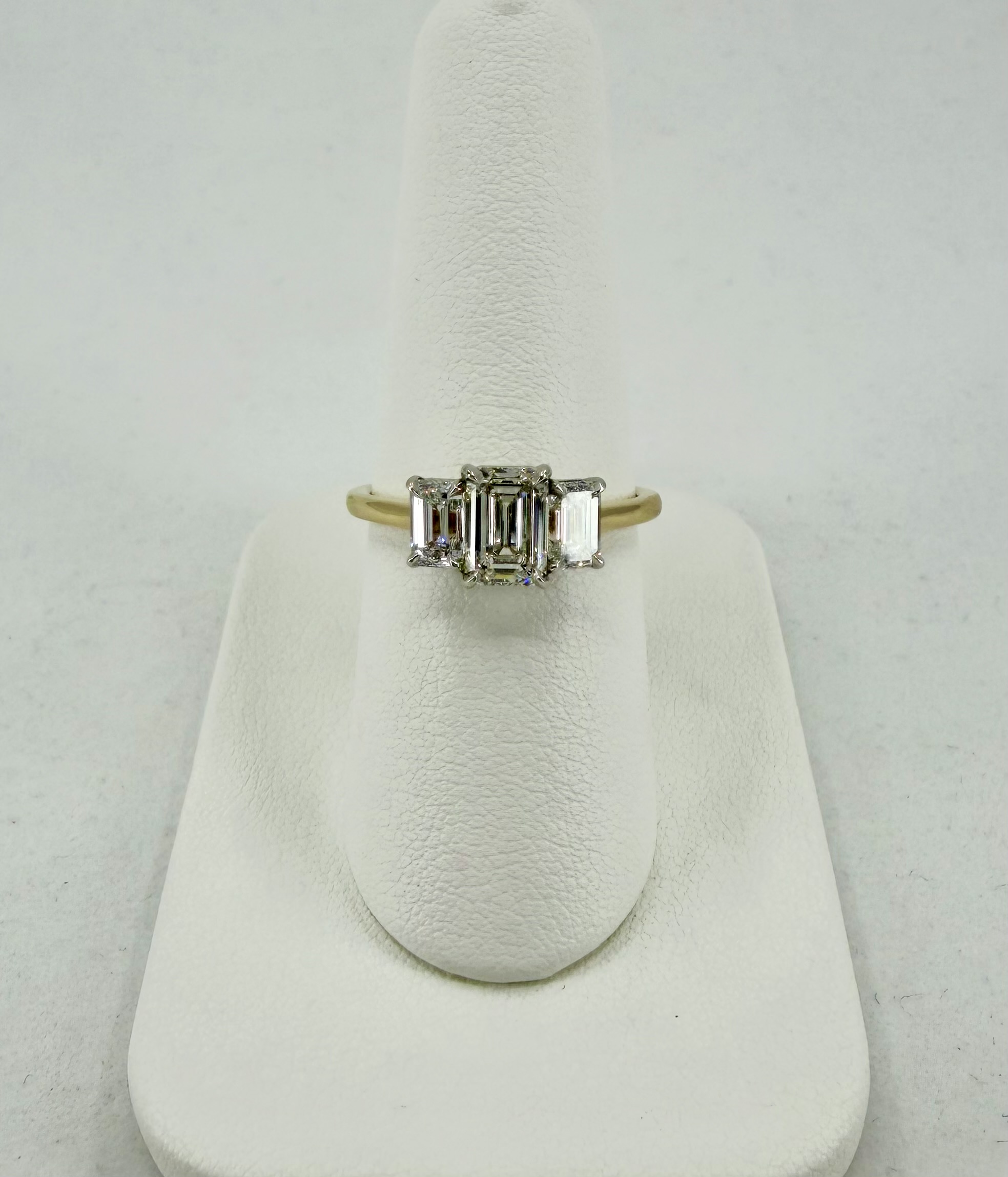 Platinum & 18K Yellow Gold Three Stone Emerald Cut Diamond Ring &ndash; 1.72 CTW