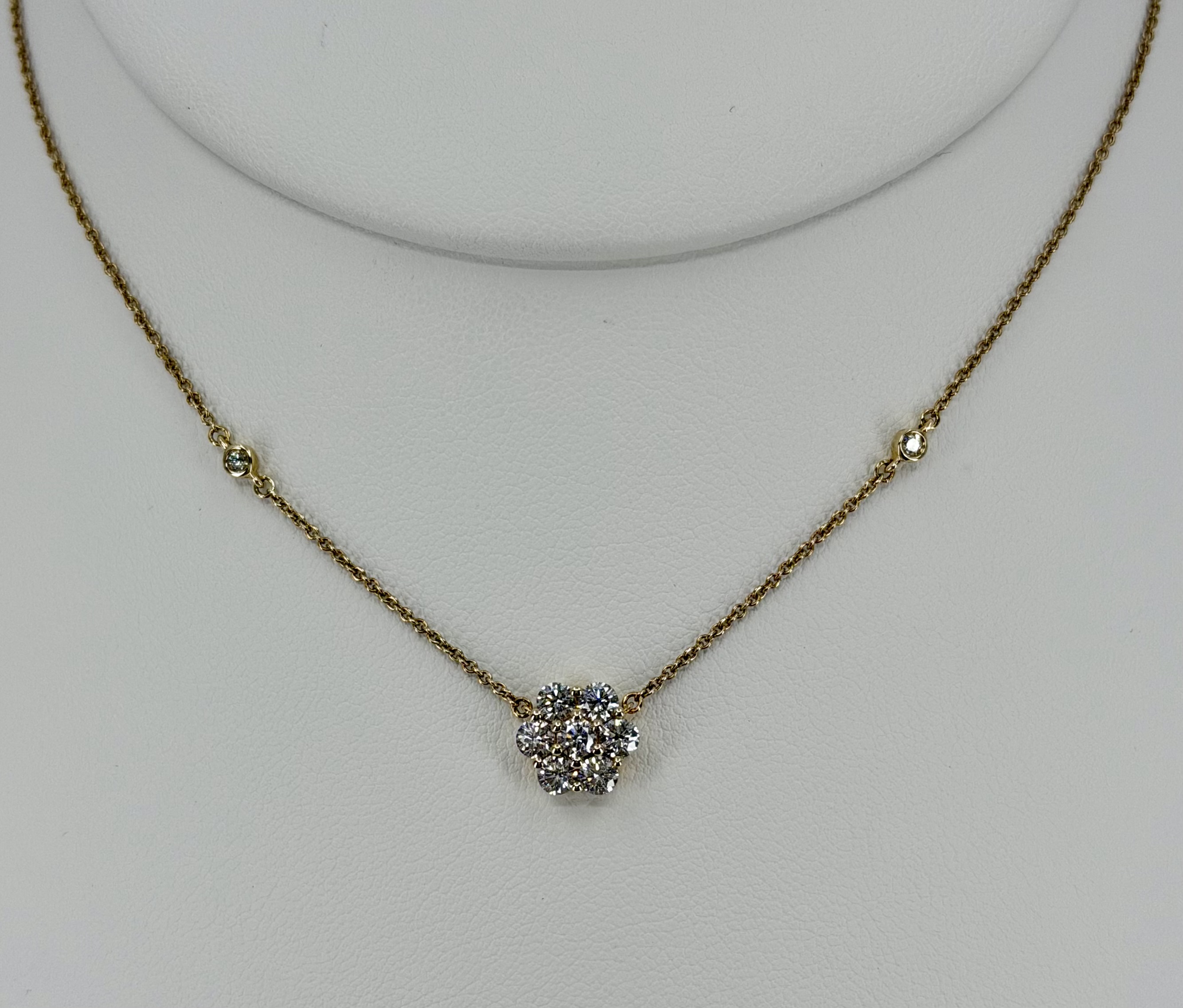 14K Yellow Gold Diamond Flower Pendant Necklace