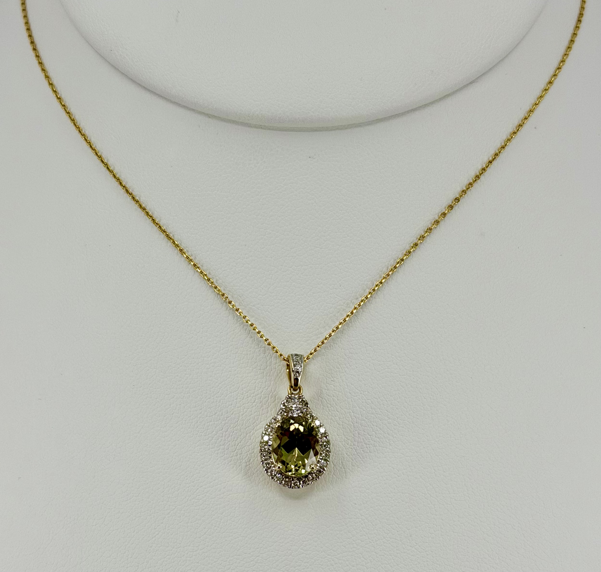 14K Yellow Gold Oval Czarite & Diamond Halo Necklace