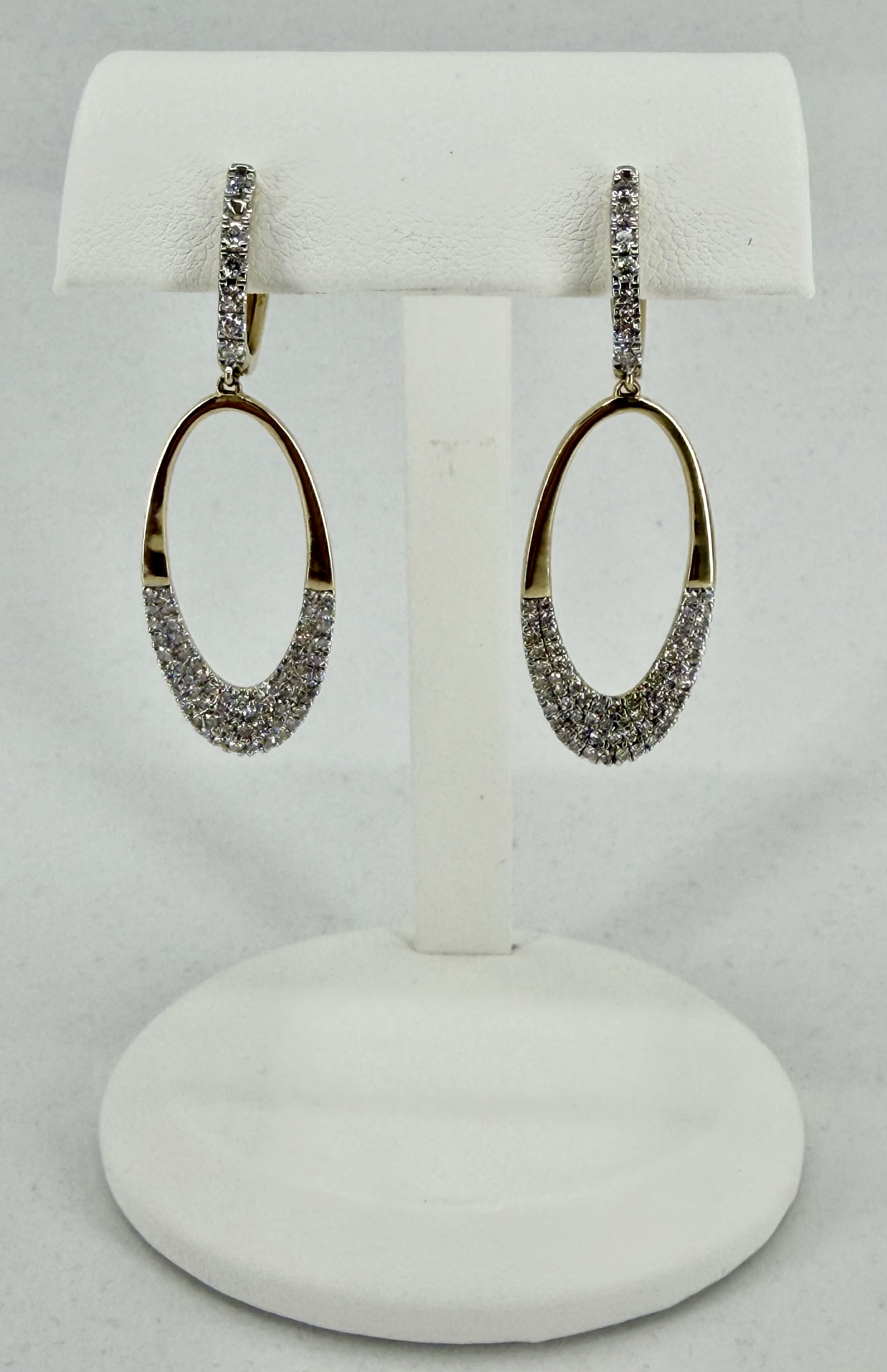 14K Two-Tone Oval Diamond Drop Earrings &ndash; 1.20 CTW
