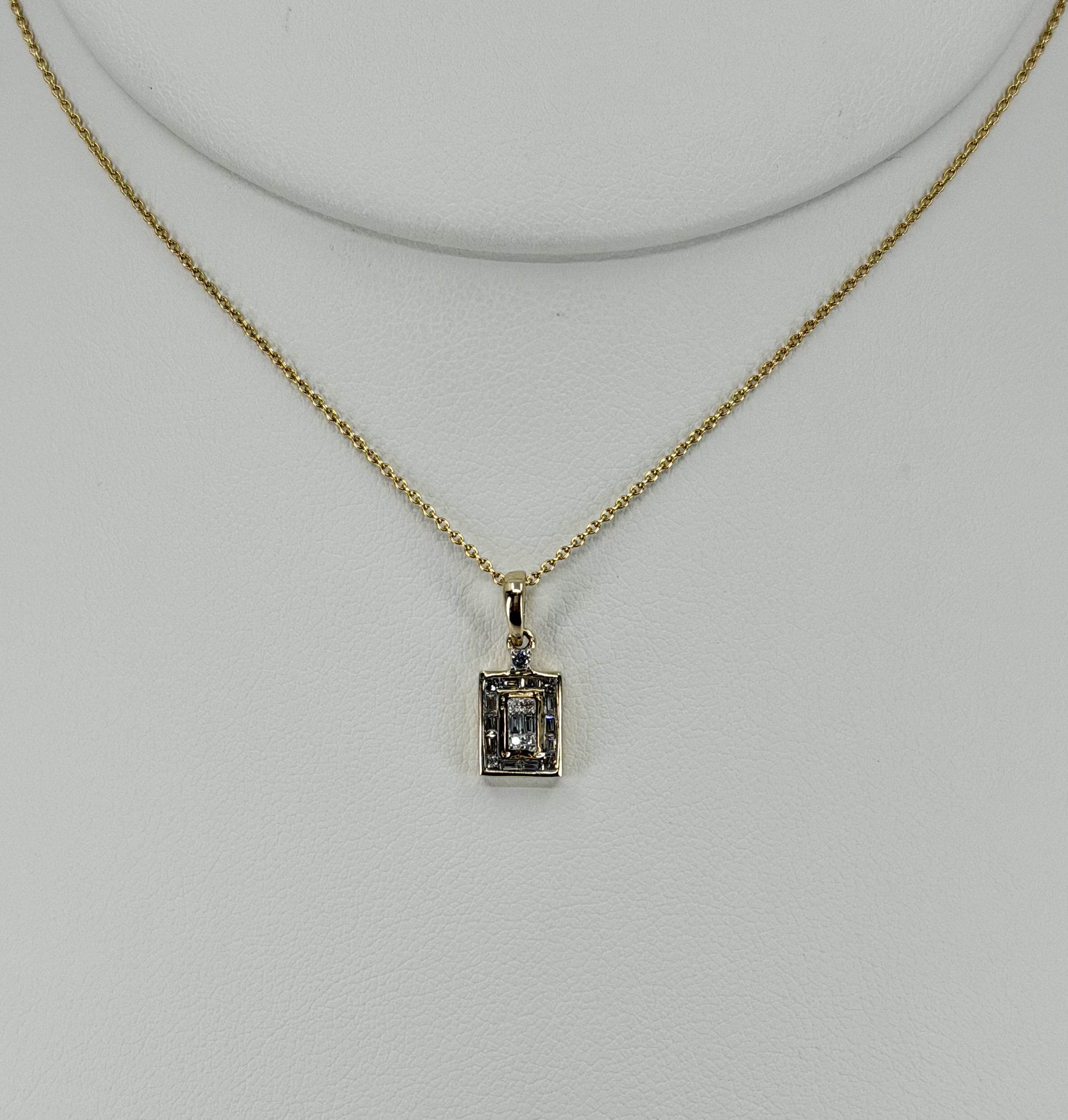 14K Yellow Gold Rectangular Diamond Pav&eacute; Pendant Necklace