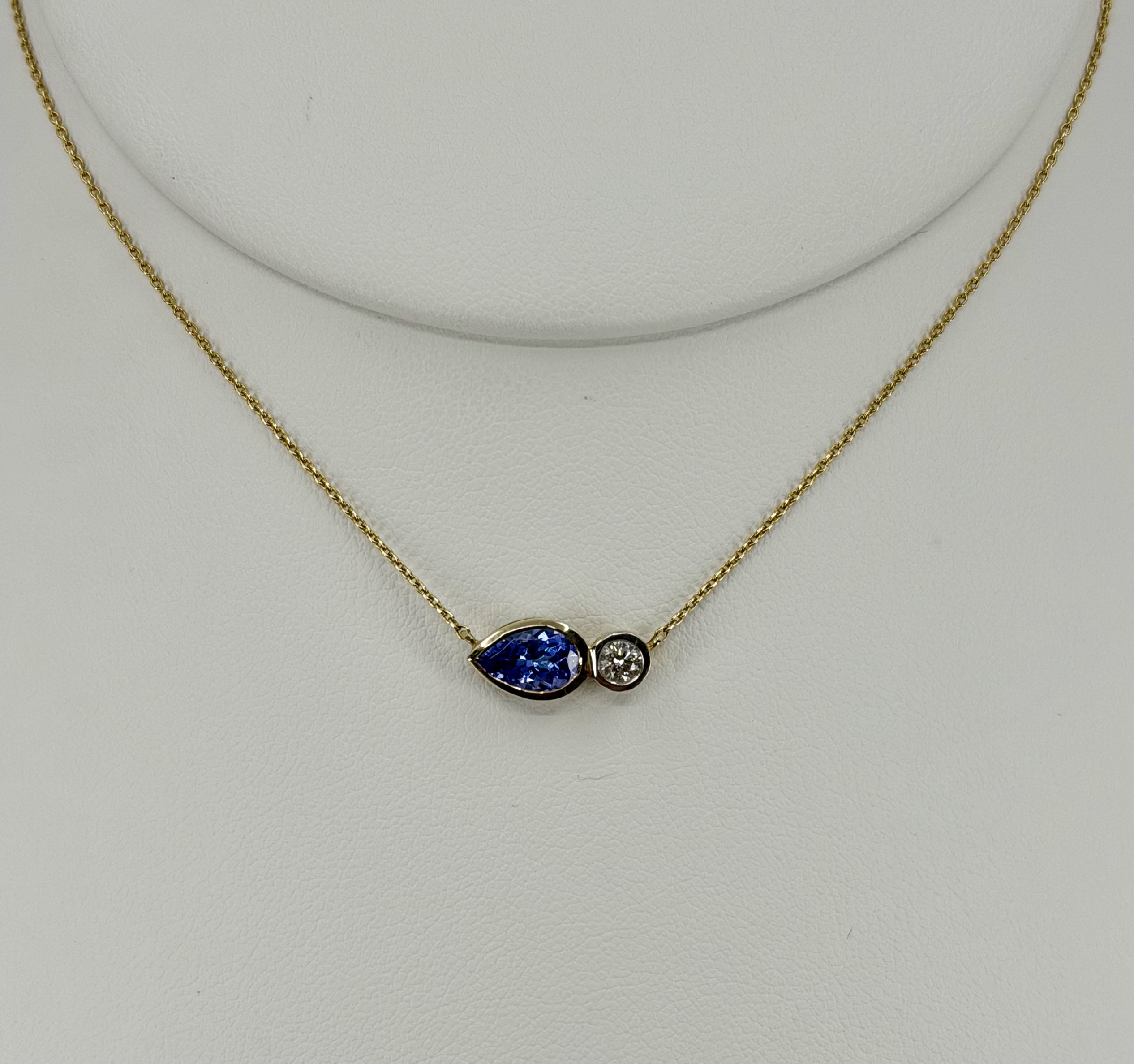 14K Yellow Gold Bezel-Set Pear Tanzanite & Diamond Necklace