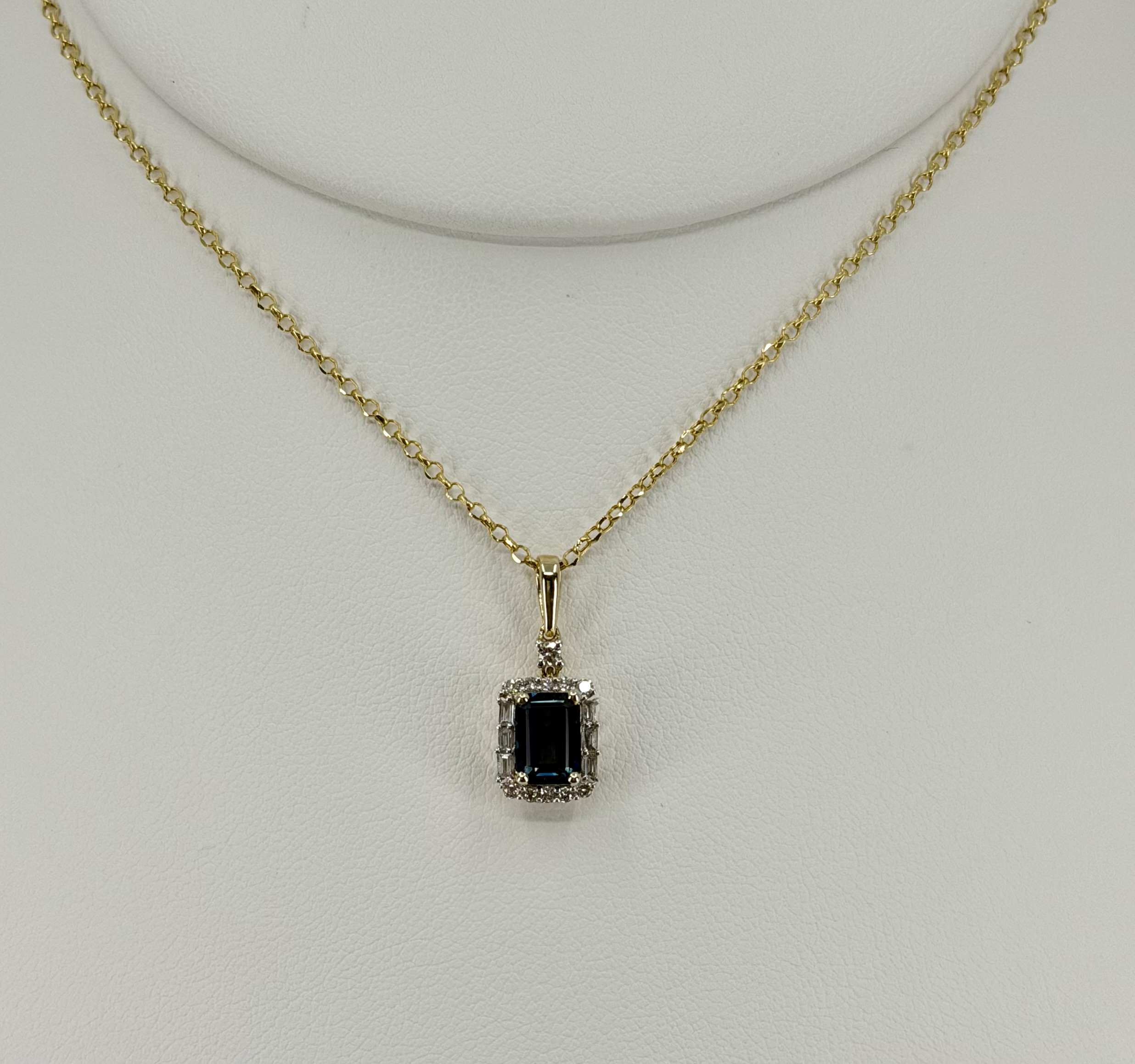 14K Yellow Gold London Blue Topaz & Diamond Pendant Necklace