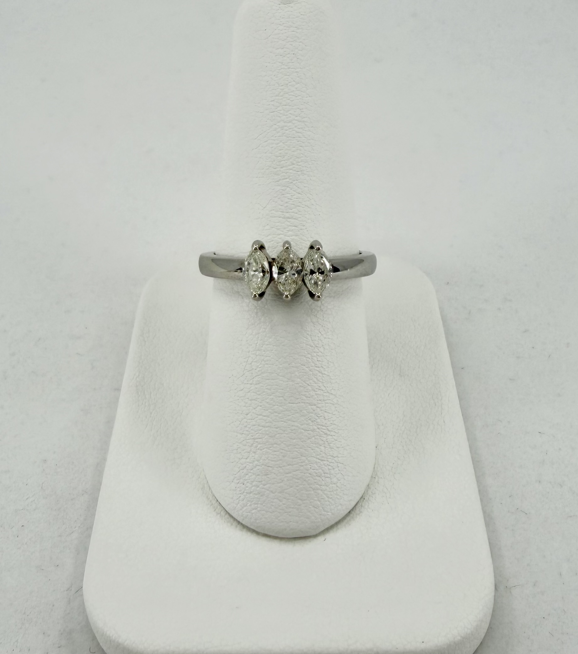 14K White Gold Three-Stone Marquise Diamond Ring