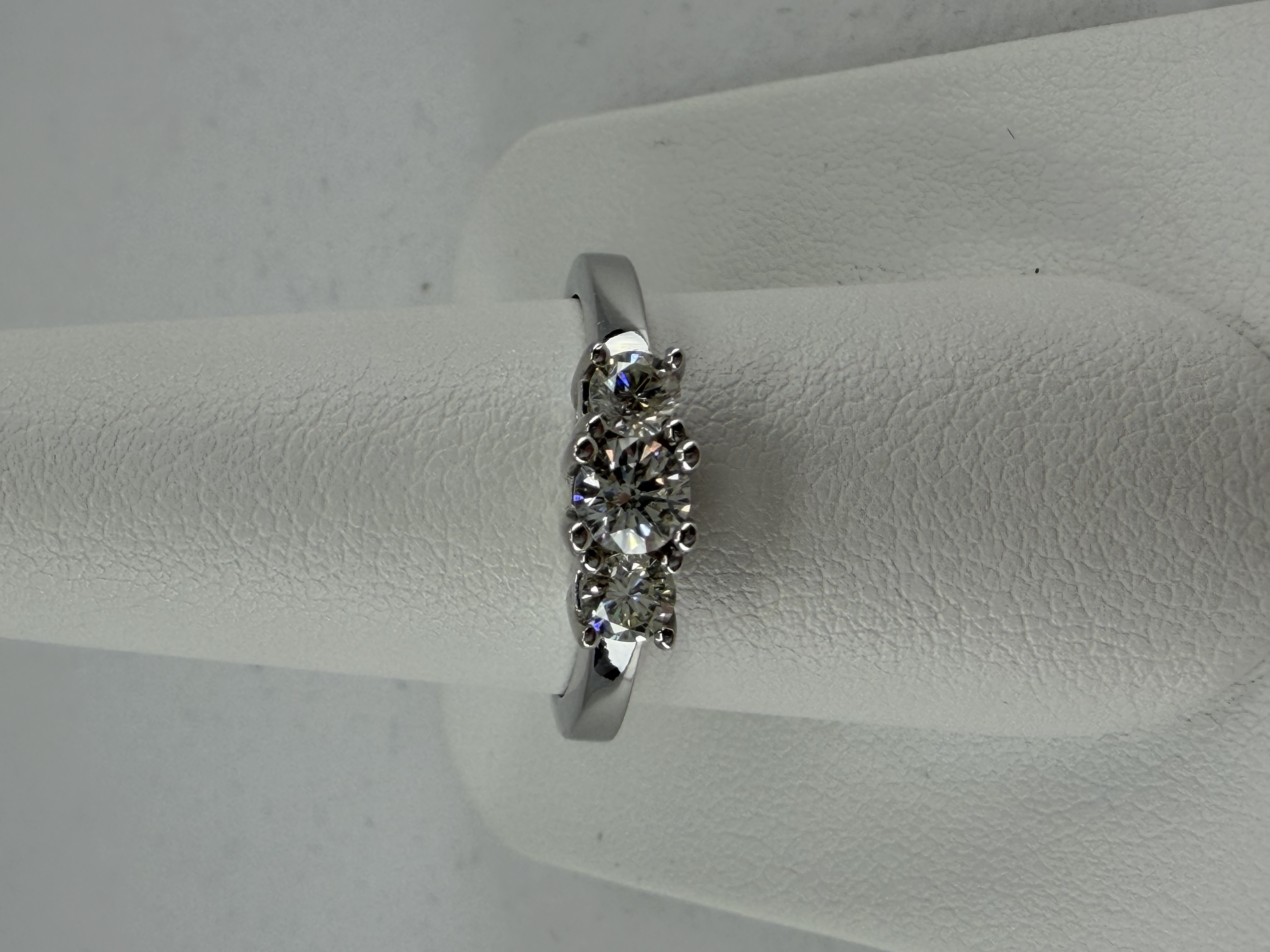 14 Karat White Gold Three Stone Ring - Three Diamonds = 0.63 Carat, H Color , SI1/I1 Clarity