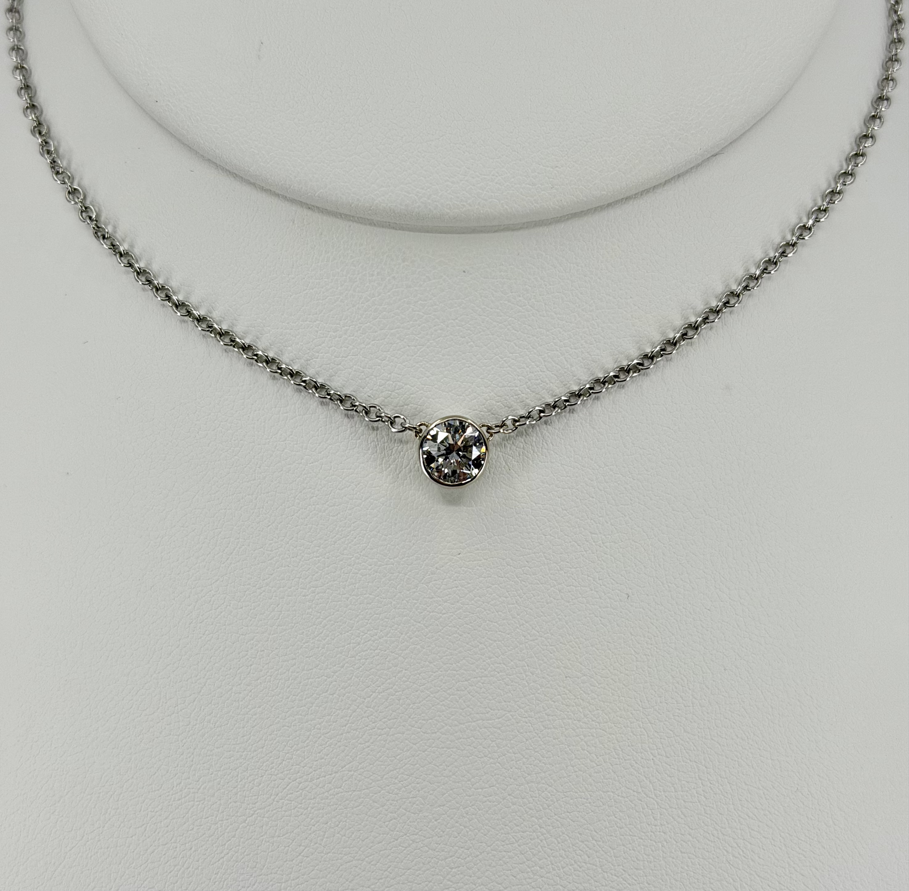 Platinum Bezel-Set Natural Round Diamond Necklace &ndash; 1.03 CT