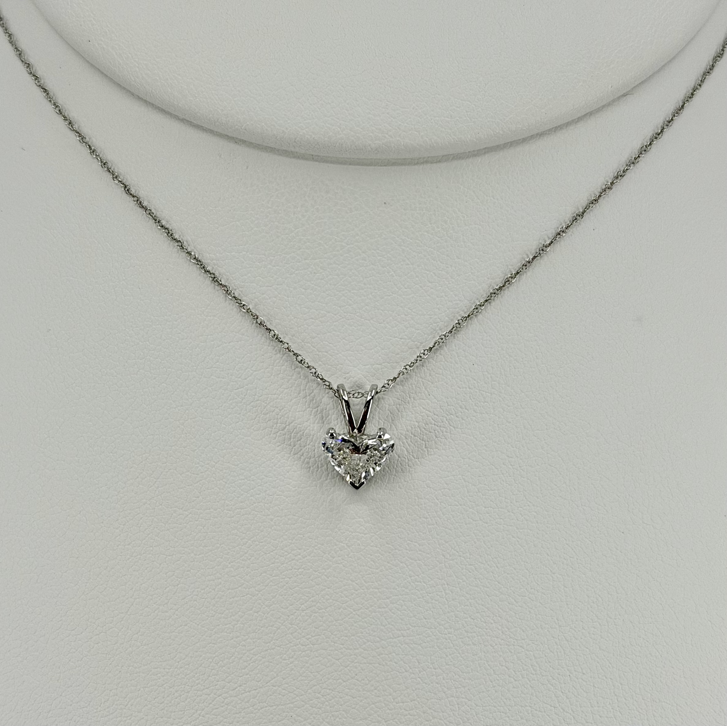 14K White Gold Natural Heart Shaped Diamond Pendant Necklace
