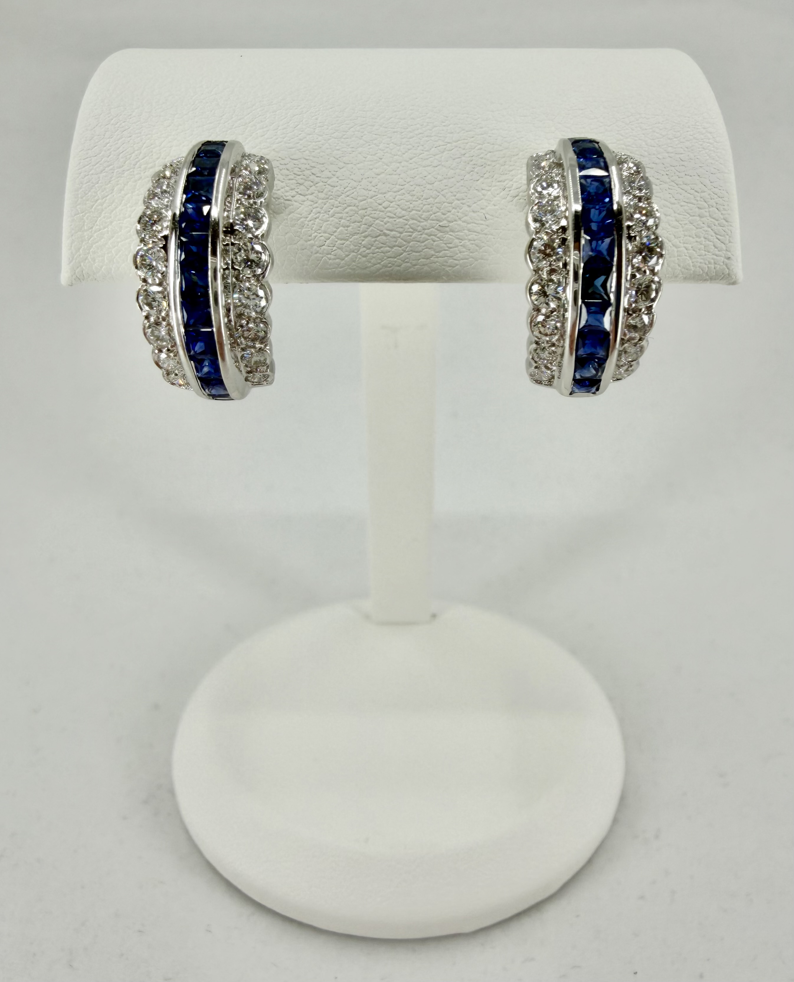 18K White Gold Antique Style Sapphire & Diamond Clip On Earrings