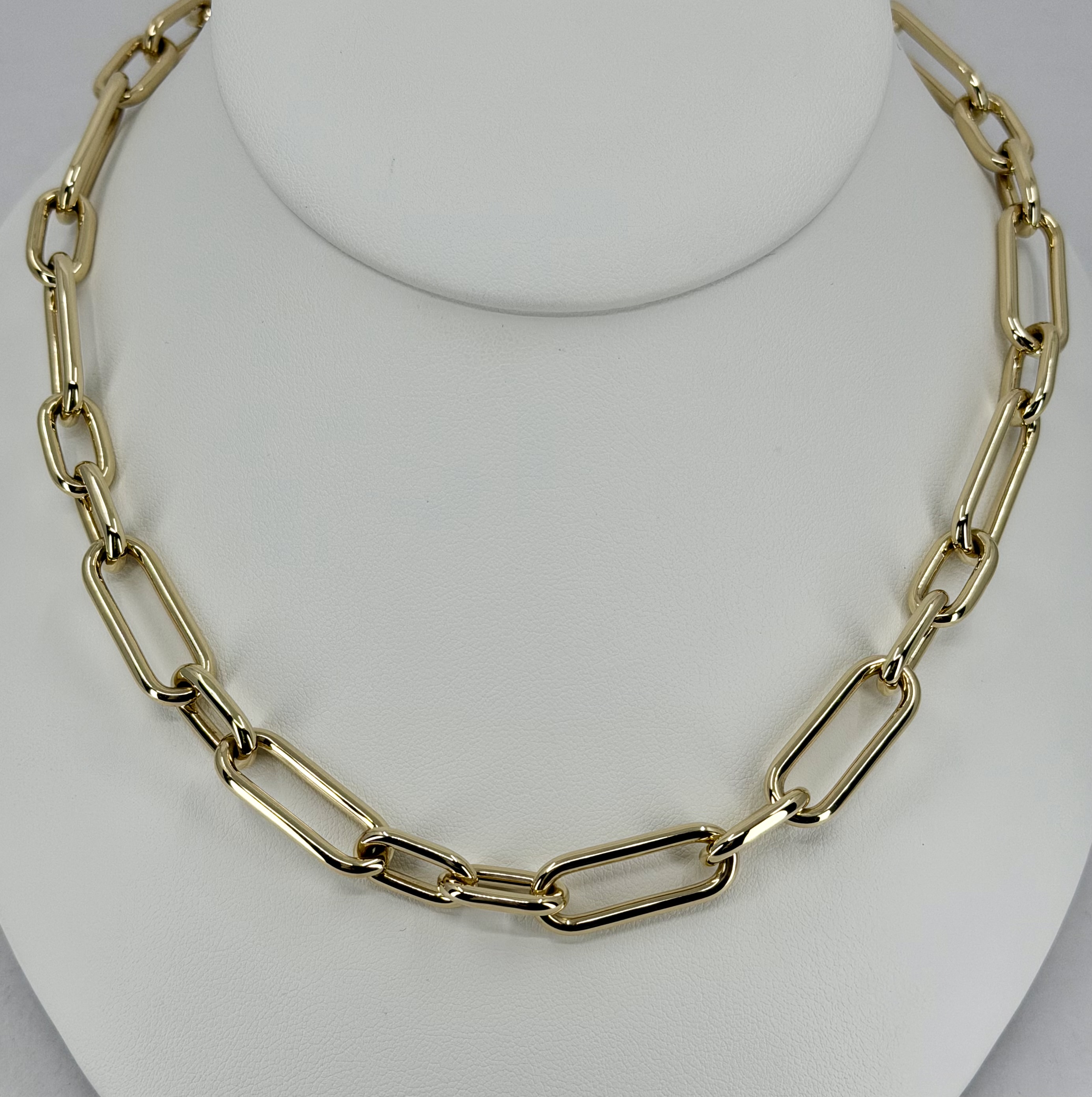 14K Yellow Gold Semi-Solid Oval Paperclip Link Necklace &ndash; 18"