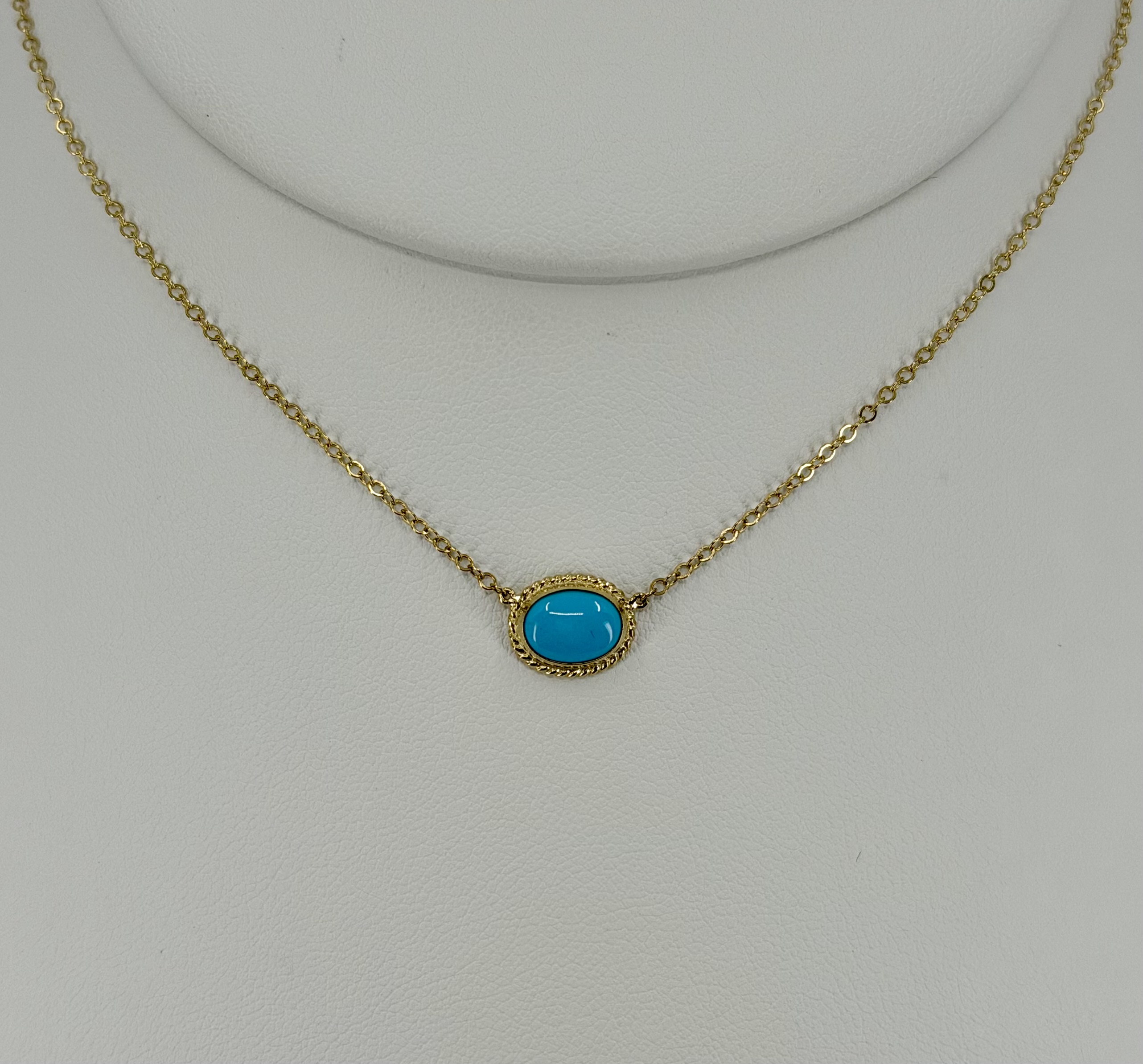 14K Yellow Gold Oval Turquoise Pendant Necklace