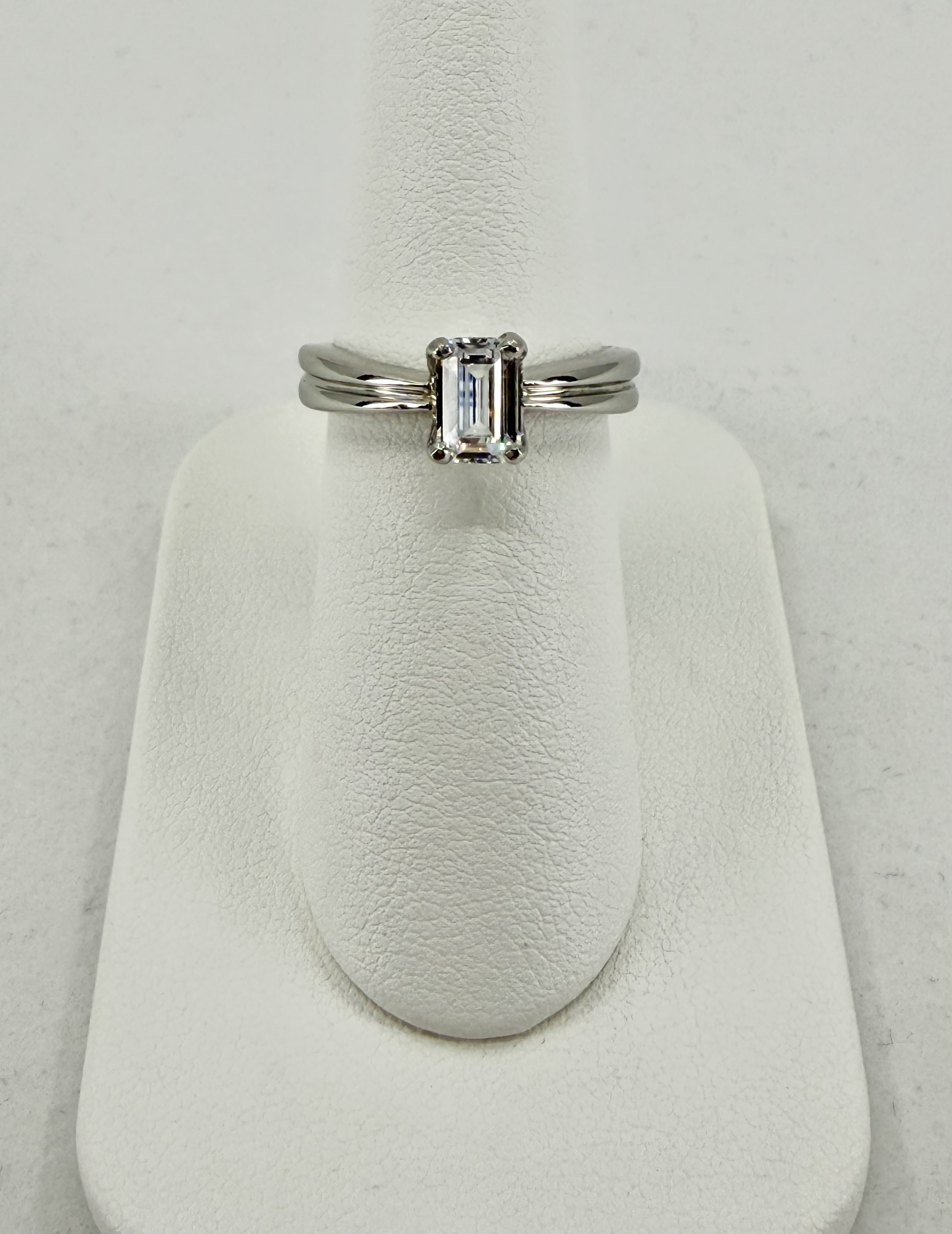 Platinum Emerald Cut Semi Mount Ring - Fits Approx. 1.00 CT Center