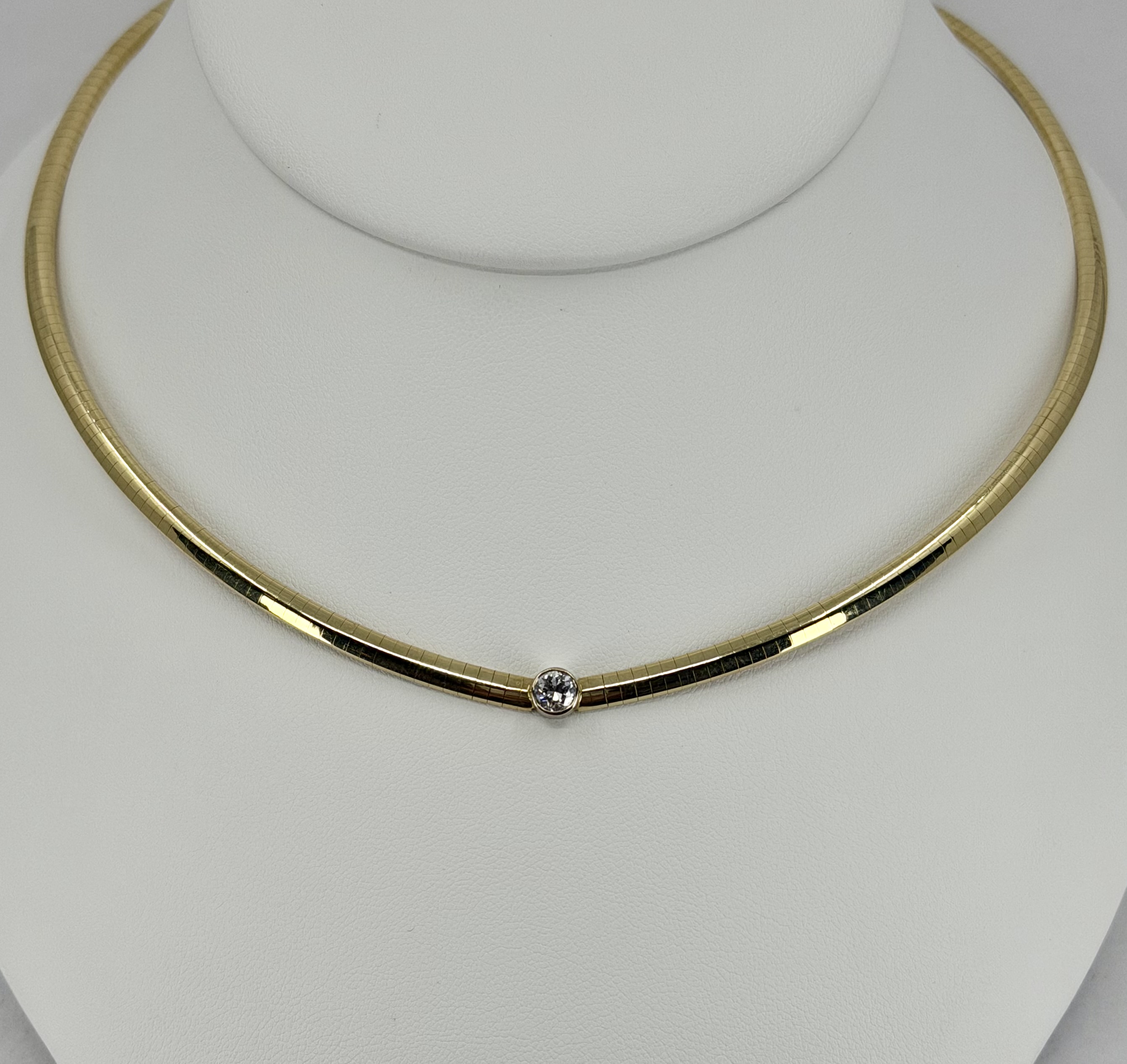 14K Yellow Gold Omega Necklace with Old Euro-Cut Diamond &ndash; 0.50 CT