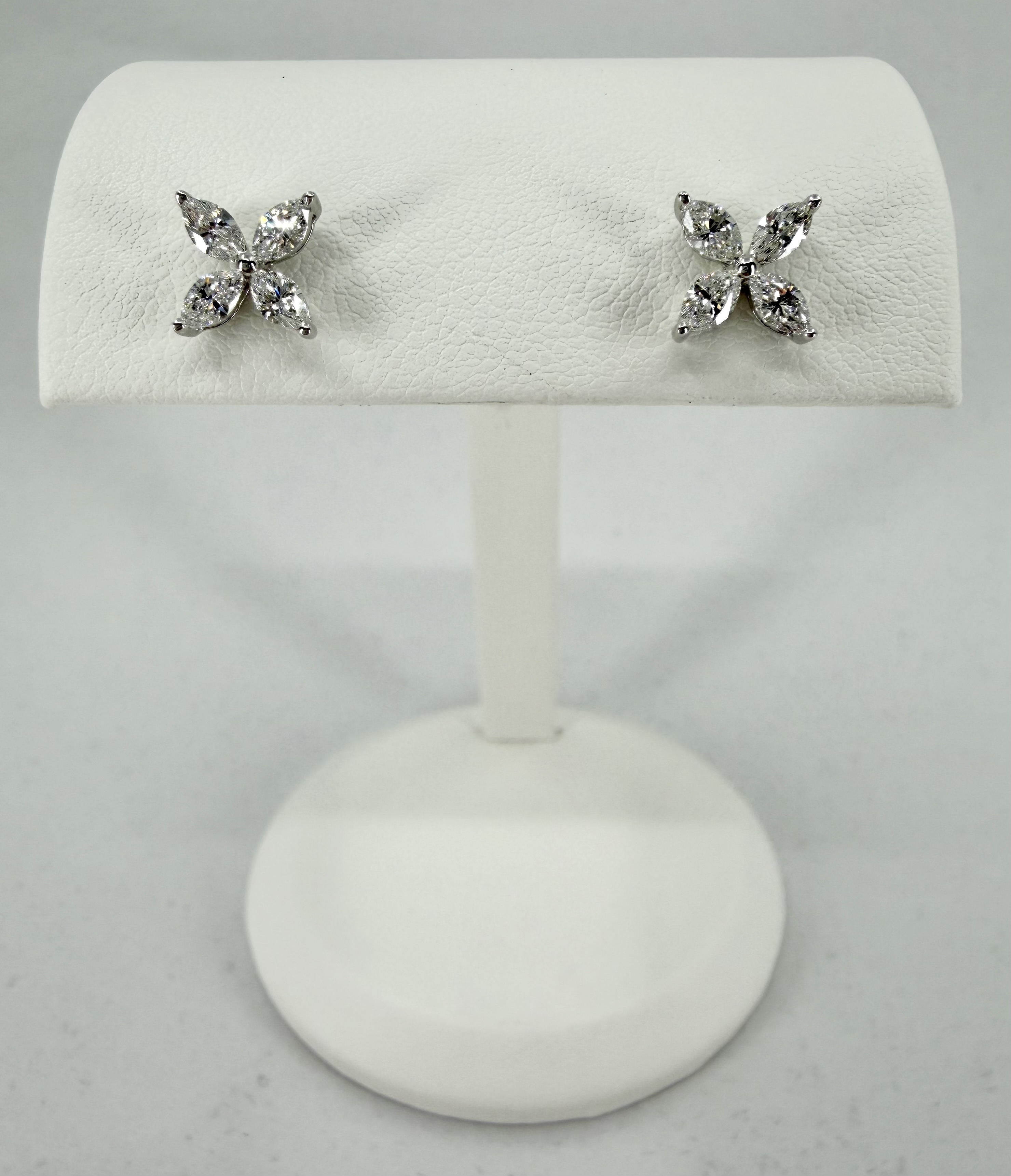 14K White Gold Marquise Diamond Flower Stud Earrings &ndash; 0.75 CTW