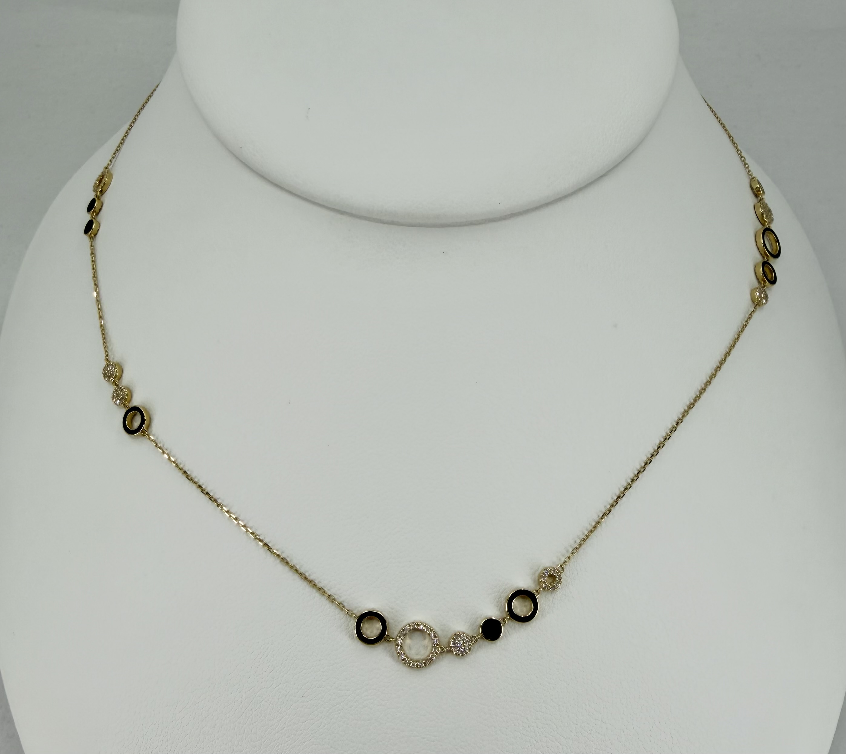 Diamond & Black Enamel Disc Station Necklace &ndash; 0.50 CTW, 16.5"