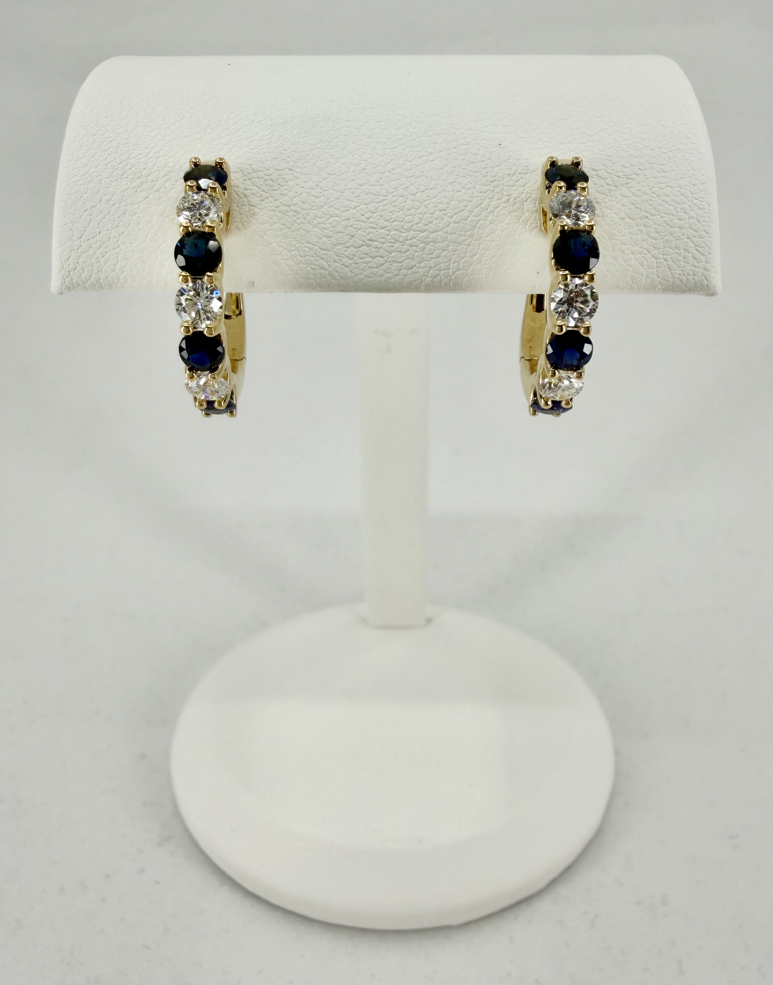 18K Yellow Gold Sapphire & Diamond Huggie Earrings