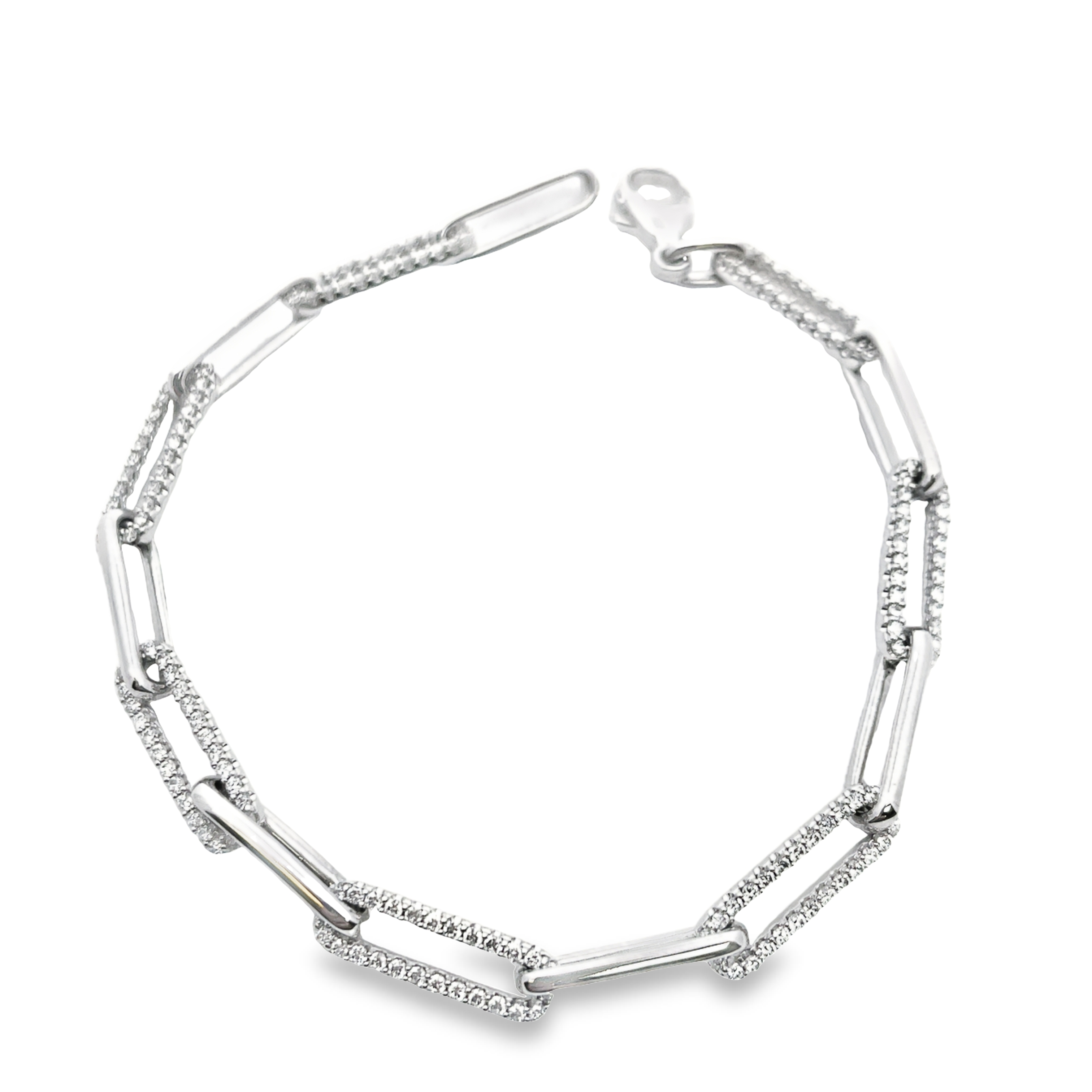 1.00CTW DIAMOND PAPER CLIP CHAIN BRACELET CONTAINING 182 ROUND DIAMONDS 14KW